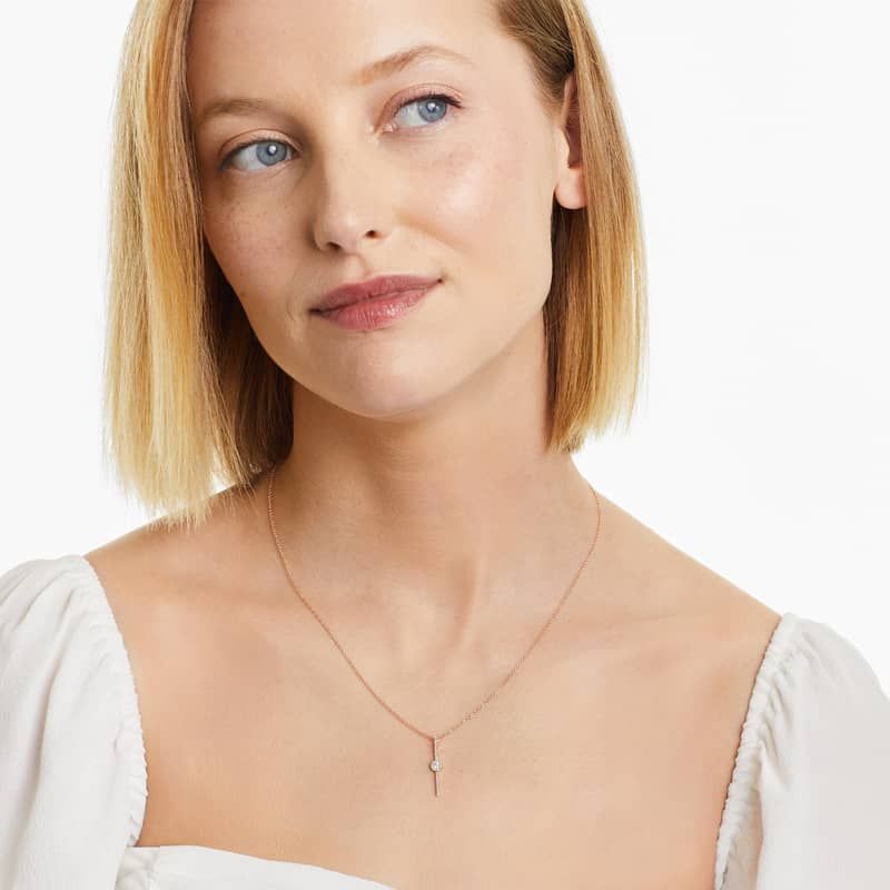 Vertical Bar Drop Diamond Necklace In 14K Rose Gold