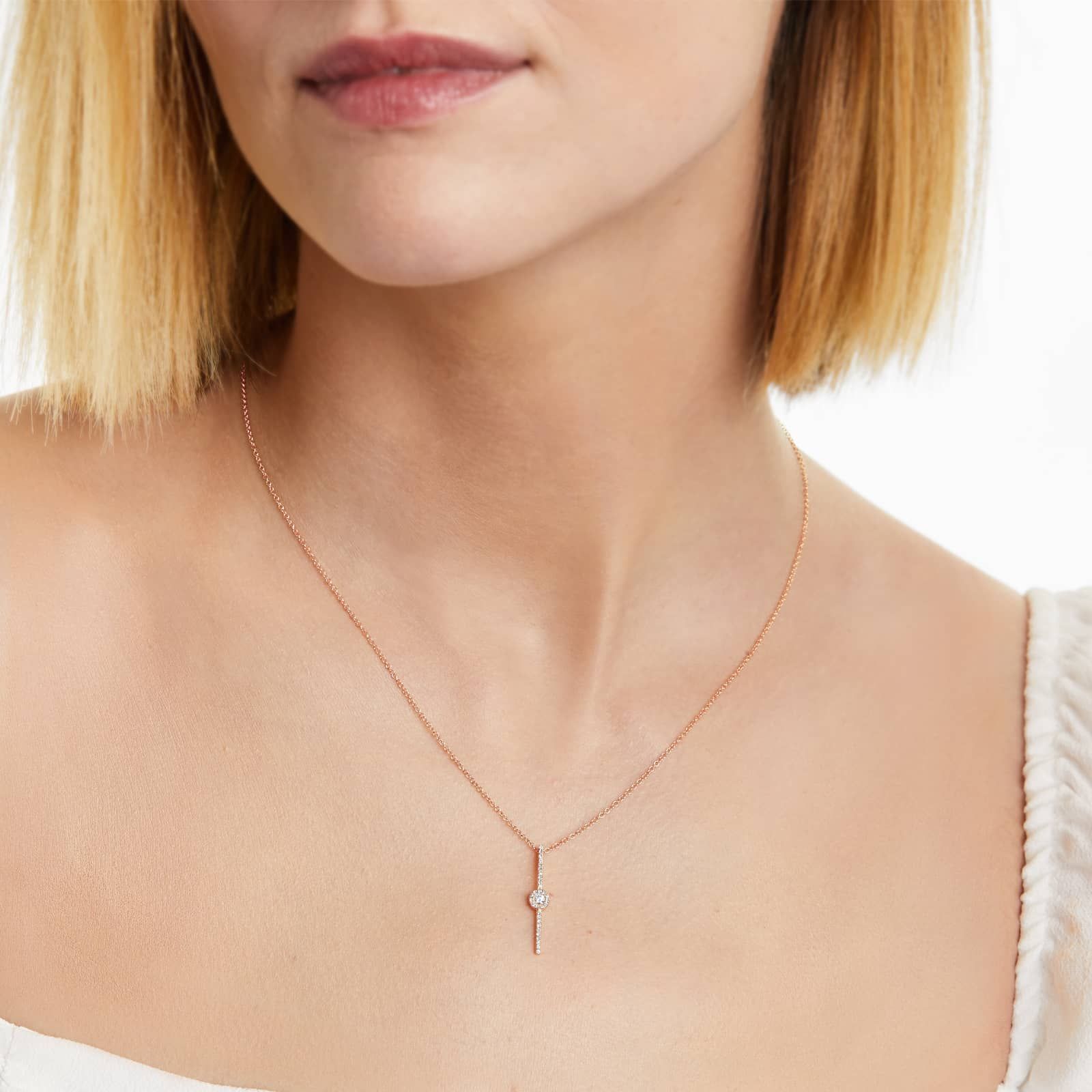 Vertical Bar Drop Diamond Necklace In 14K Rose Gold