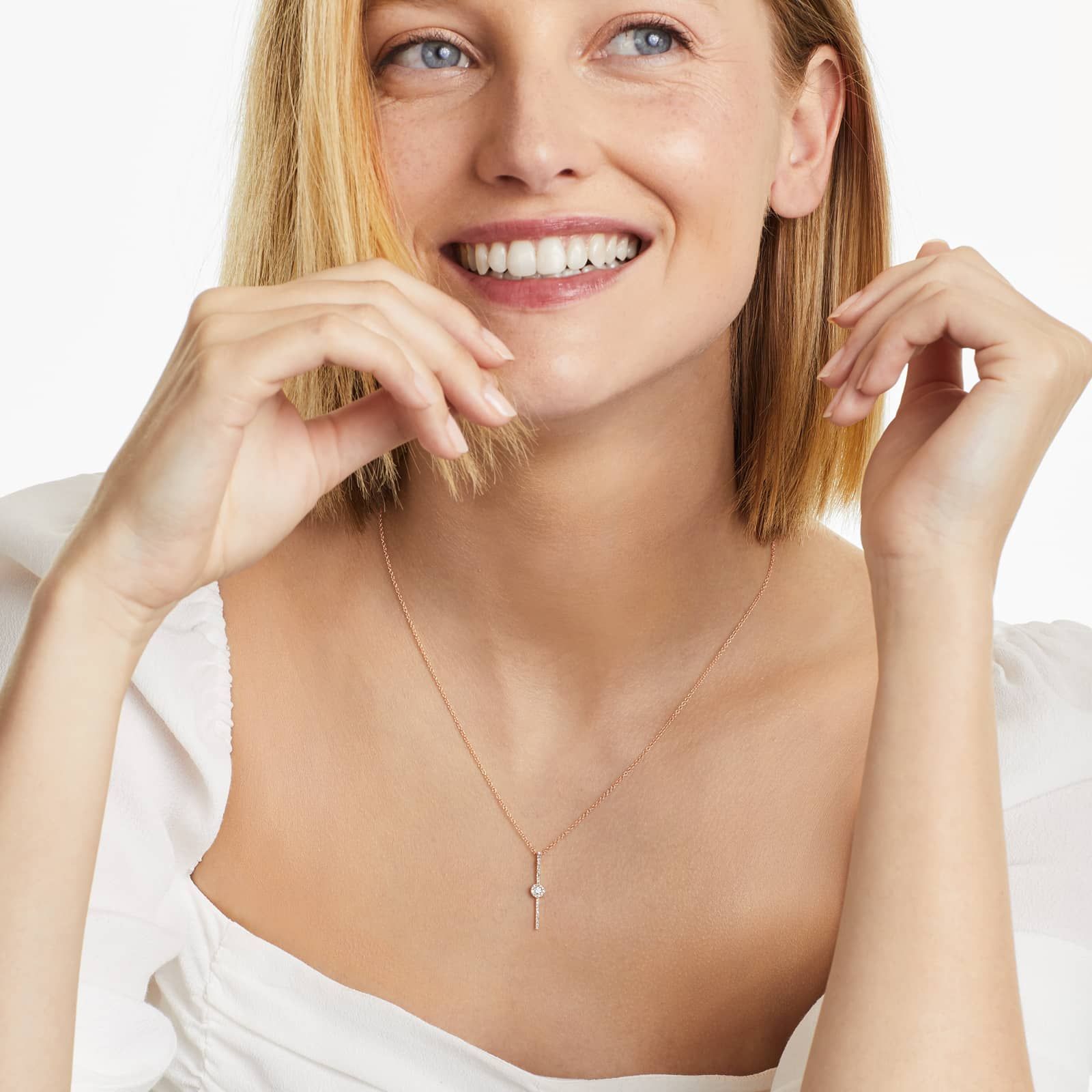 Vertical Bar Drop Diamond Necklace In 14K Rose Gold