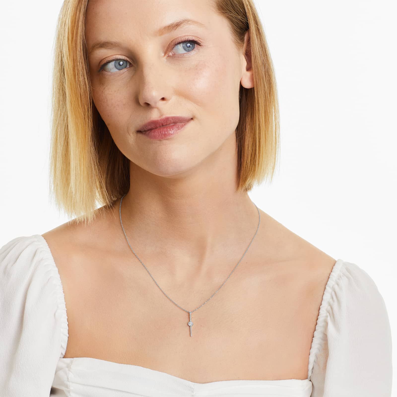 Vertical Bar Drop Diamond Necklace In 14K White Gold