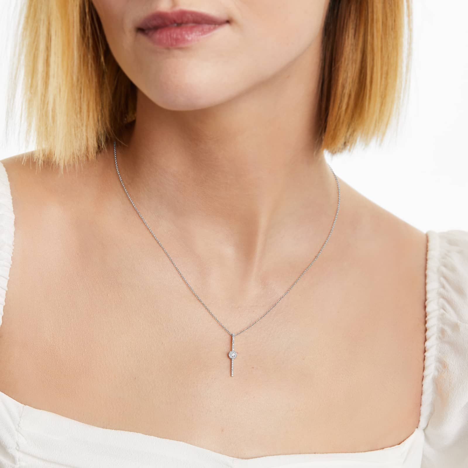 Vertical Bar Drop Diamond Necklace In 14K White Gold