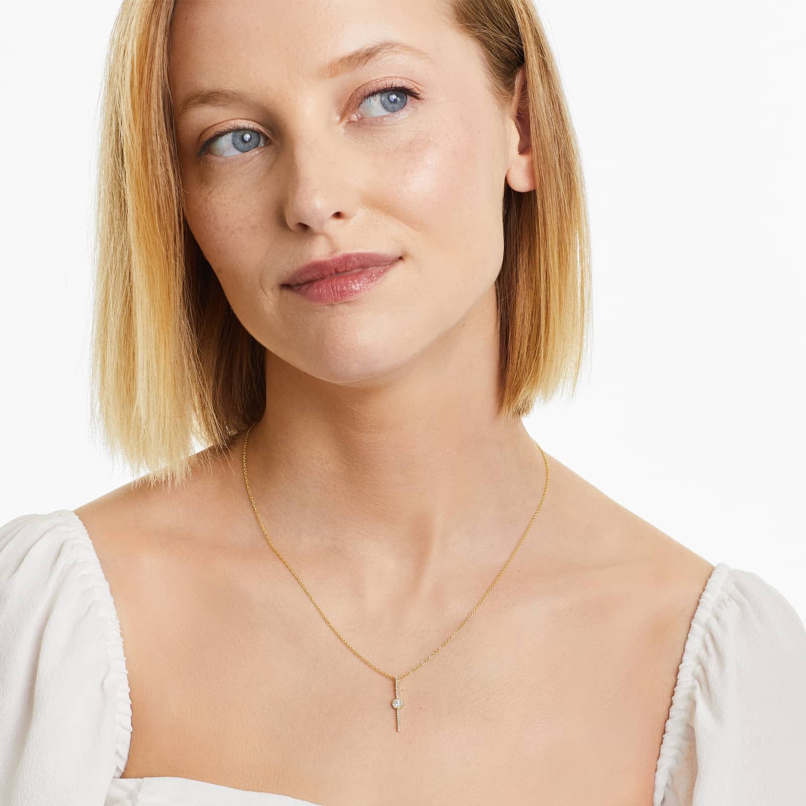 Vertical Bar Drop Diamond Necklace In 14K Yellow Gold