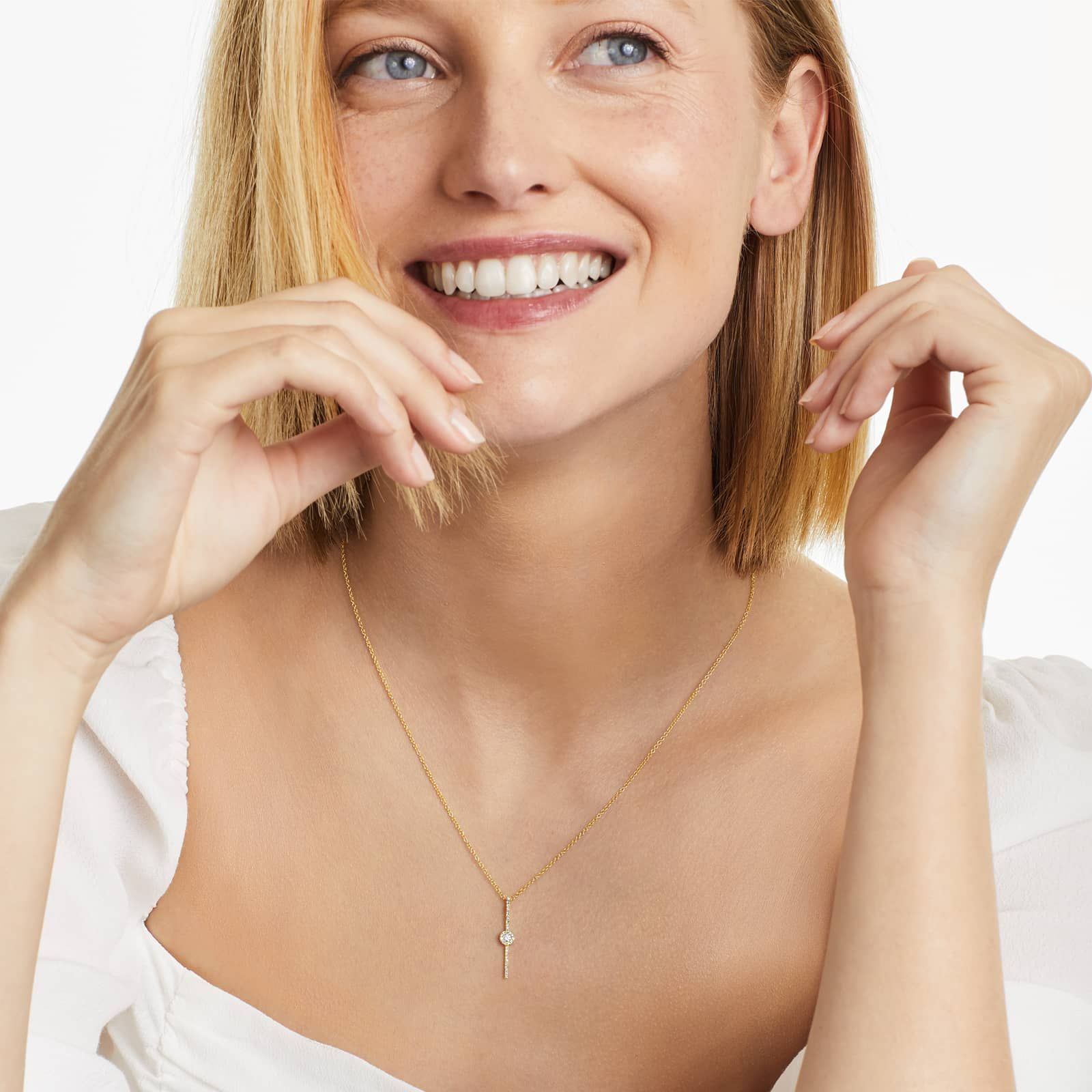 Vertical Bar Drop Diamond Necklace In 14K Yellow Gold