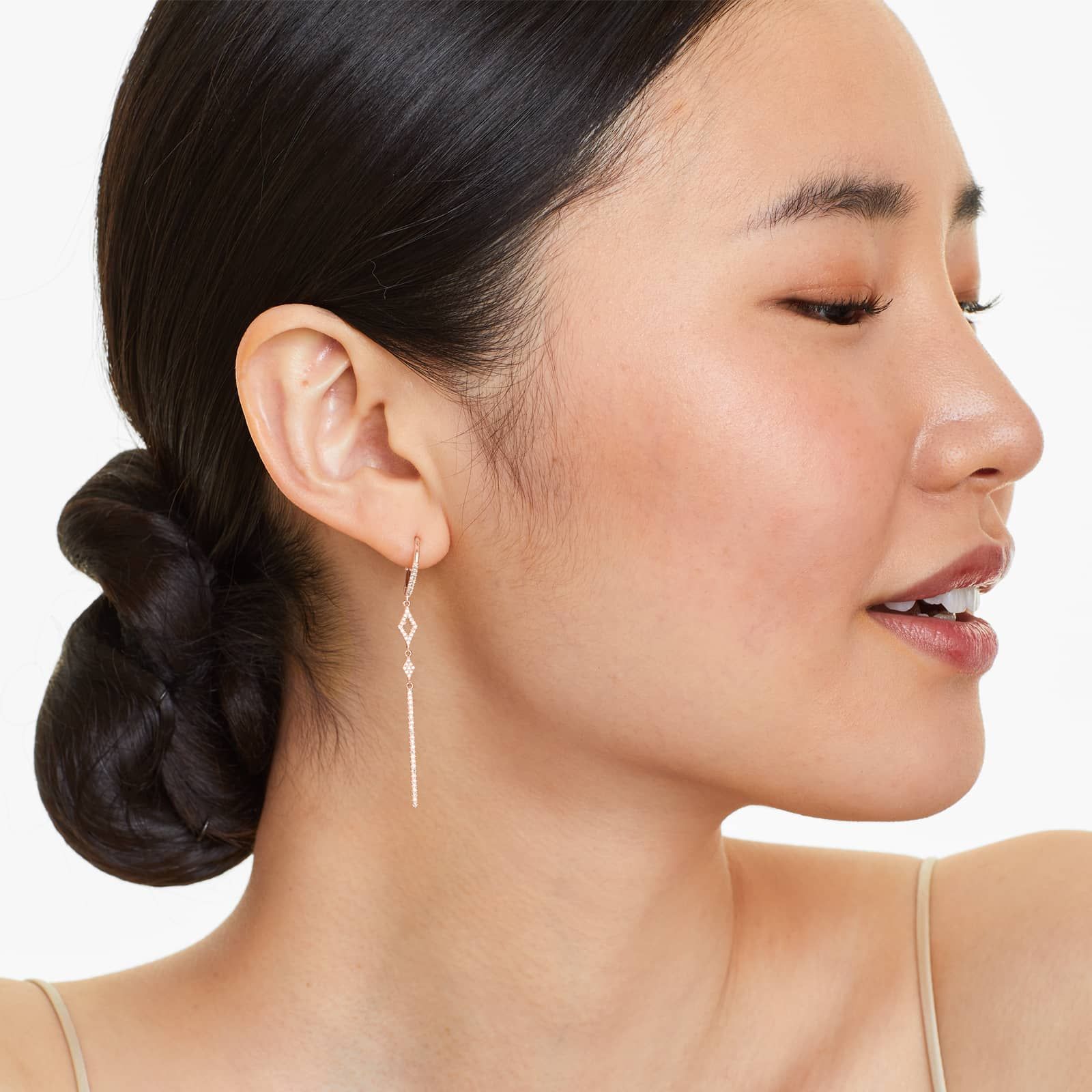 Petite Lined Bar Diamond Earrings In 14K Rose Gold