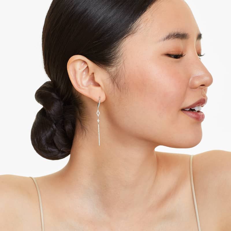 Petite Lined Bar Diamond Earrings In 14K White Gold