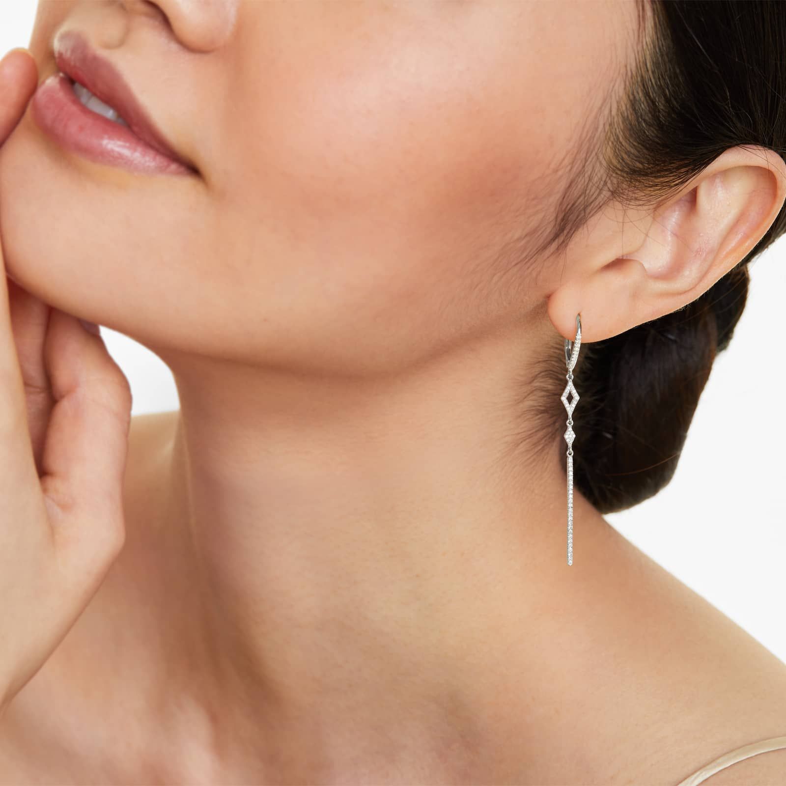 Petite Lined Bar Diamond Earrings In 14K White Gold