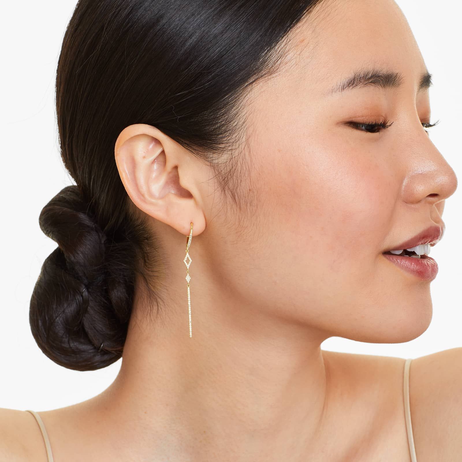 Petite Lined Bar Diamond Earrings In 14K Yellow Gold