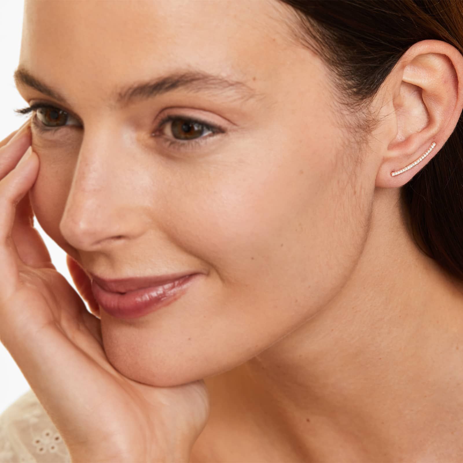 Curved Bar Diamond Climber Earrings In 14K Rose Gold