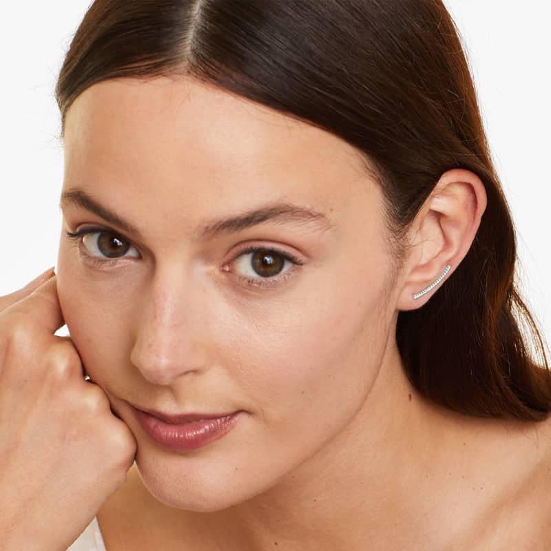 Curved Bar Diamond Climber Earrings In 14K White Gold