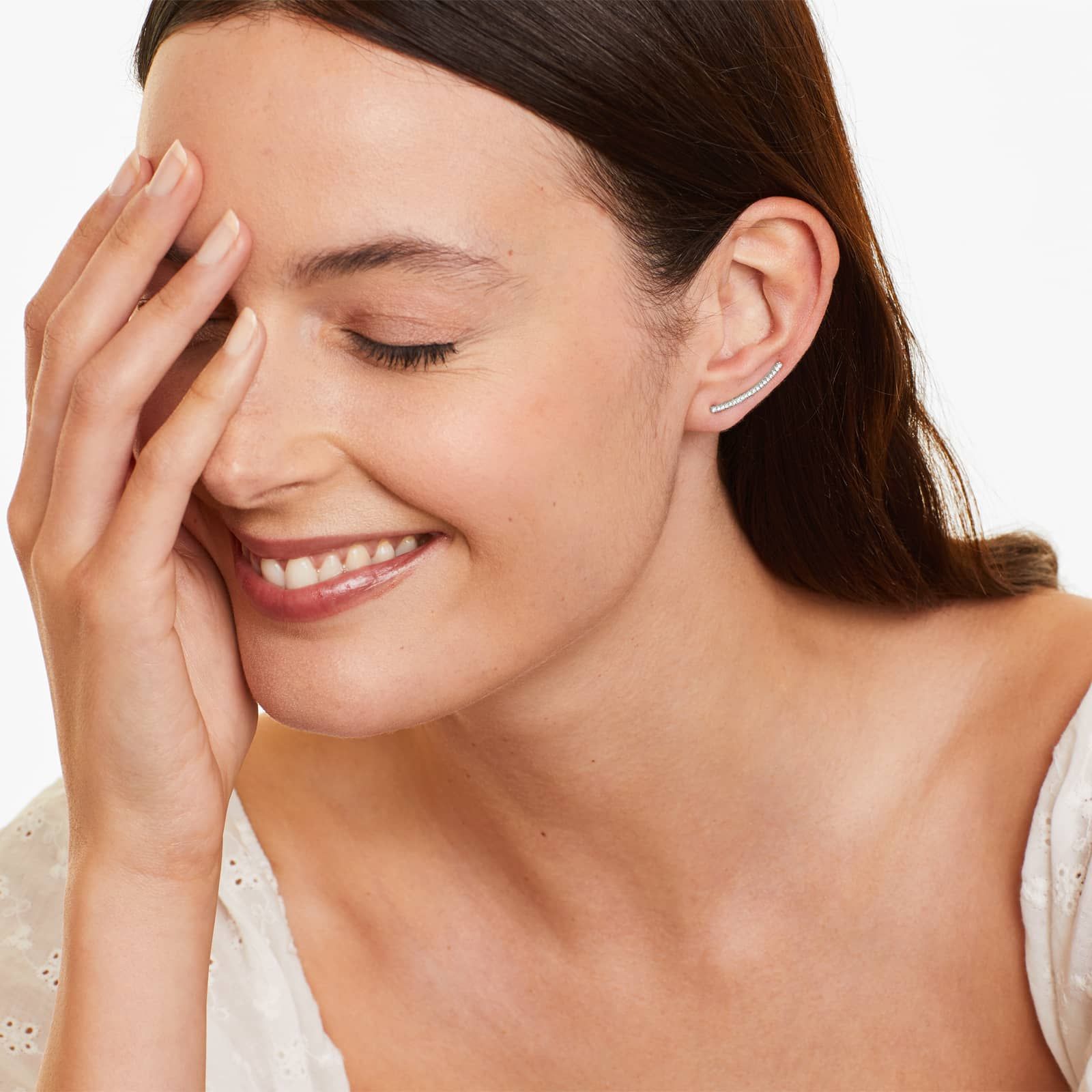 Curved Bar Diamond Climber Earrings In 14K White Gold