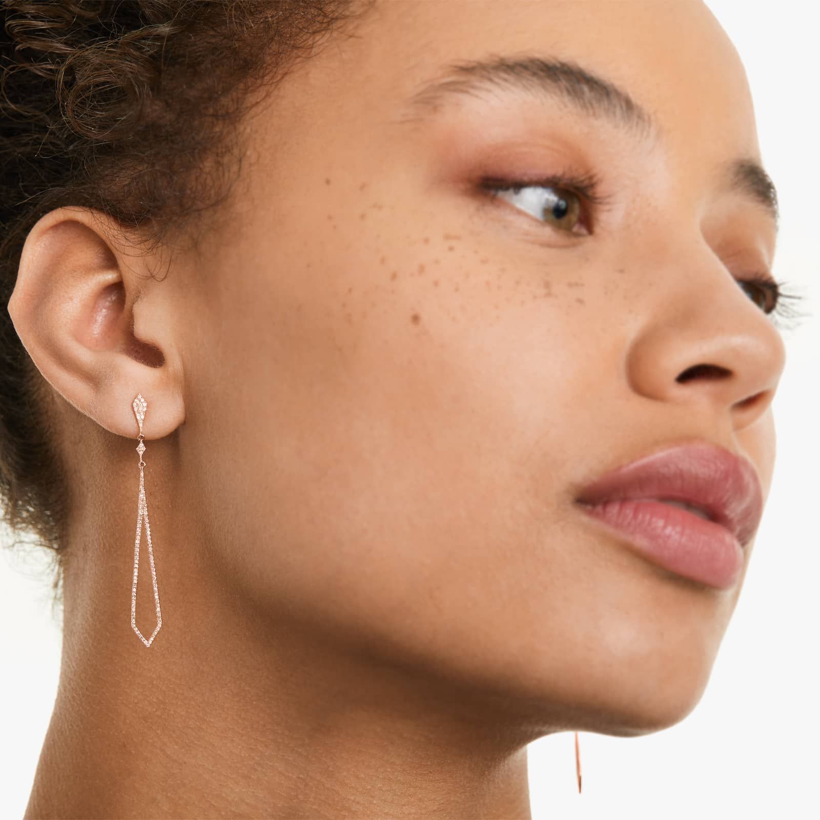 Petite Long Diamond Drop Earrings In 14K Rose Gold