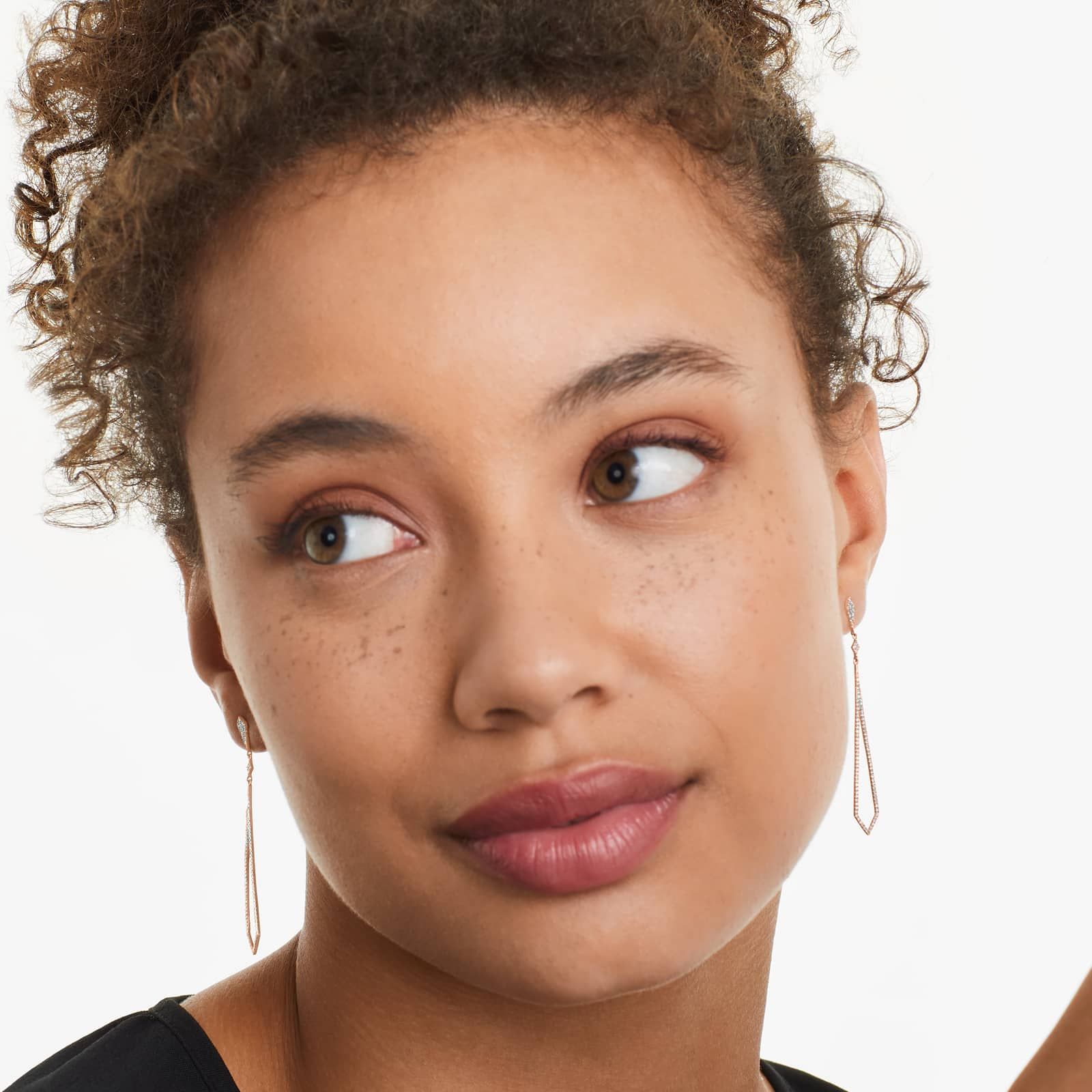 Petite Long Diamond Drop Earrings In 14K Rose Gold