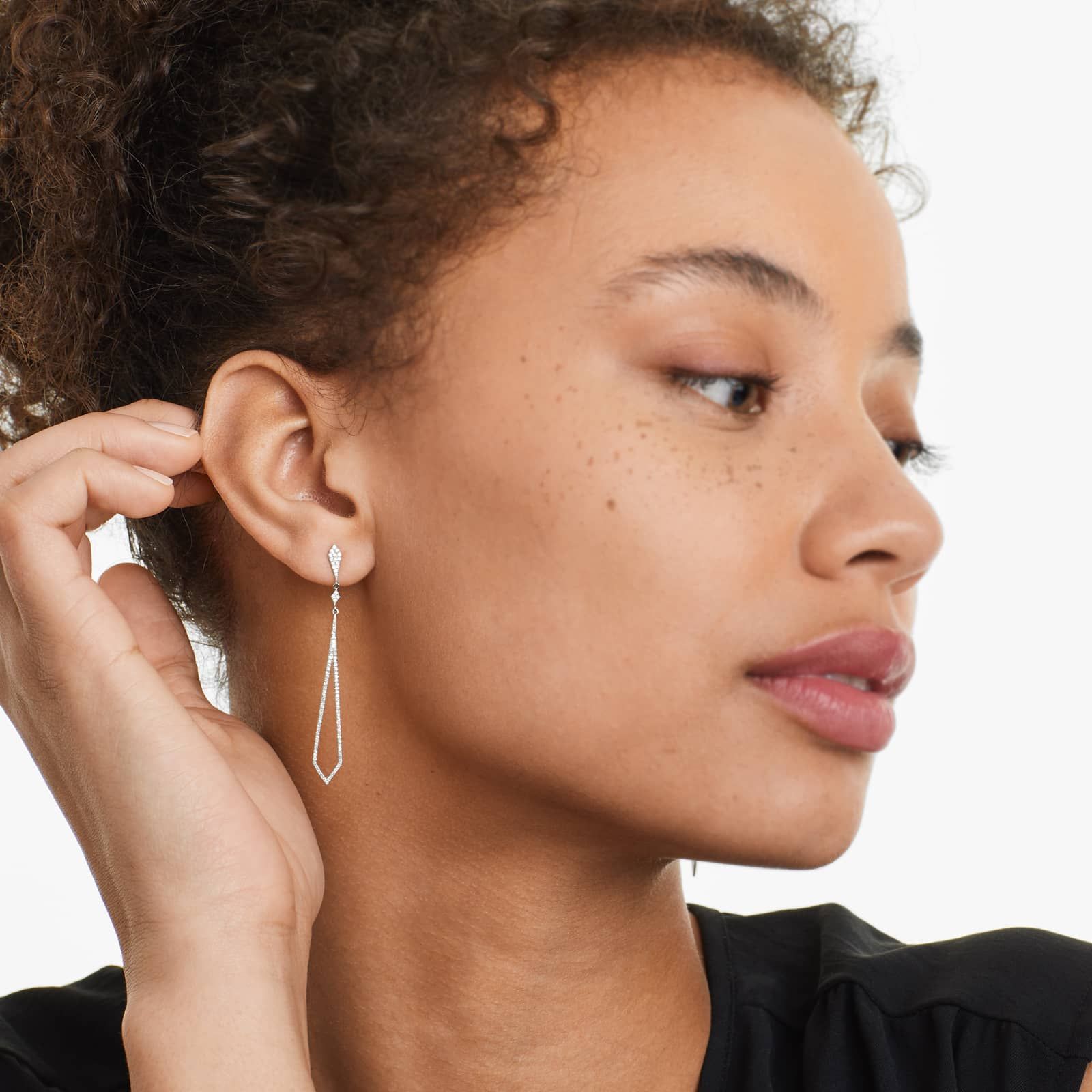 Petite Long Diamond Drop Earrings In 14K White Gold