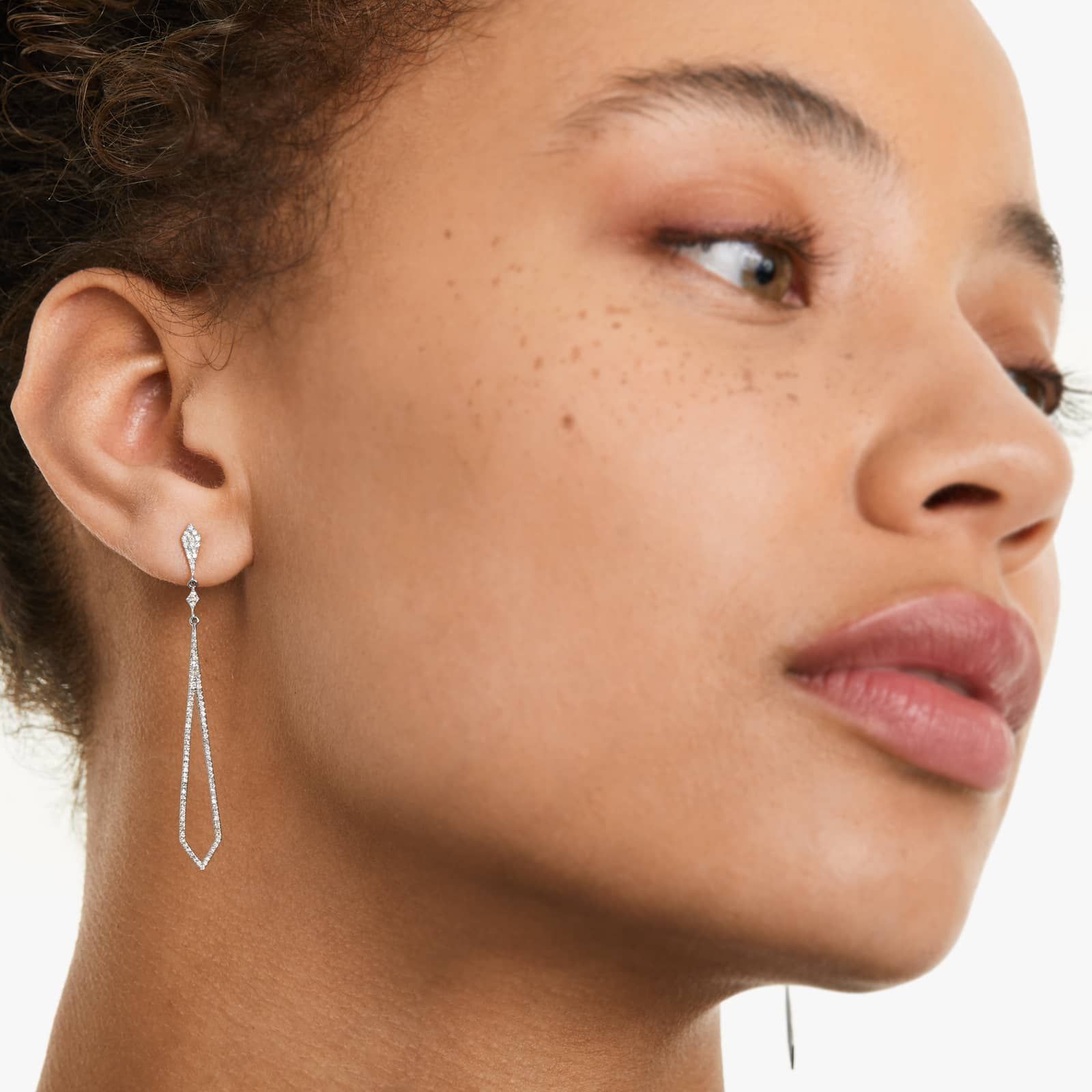 Petite Long Diamond Drop Earrings In 14K White Gold