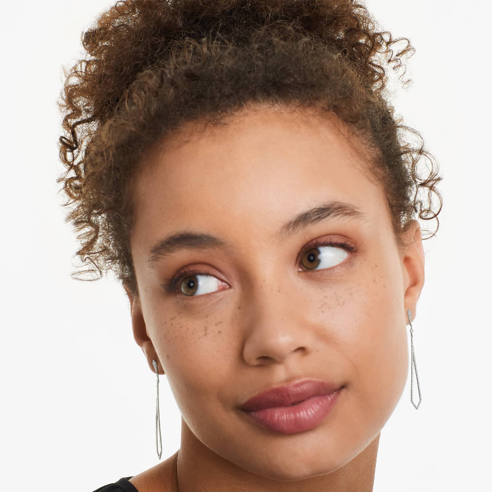 Petite Long Diamond Drop Earrings In 14K White Gold