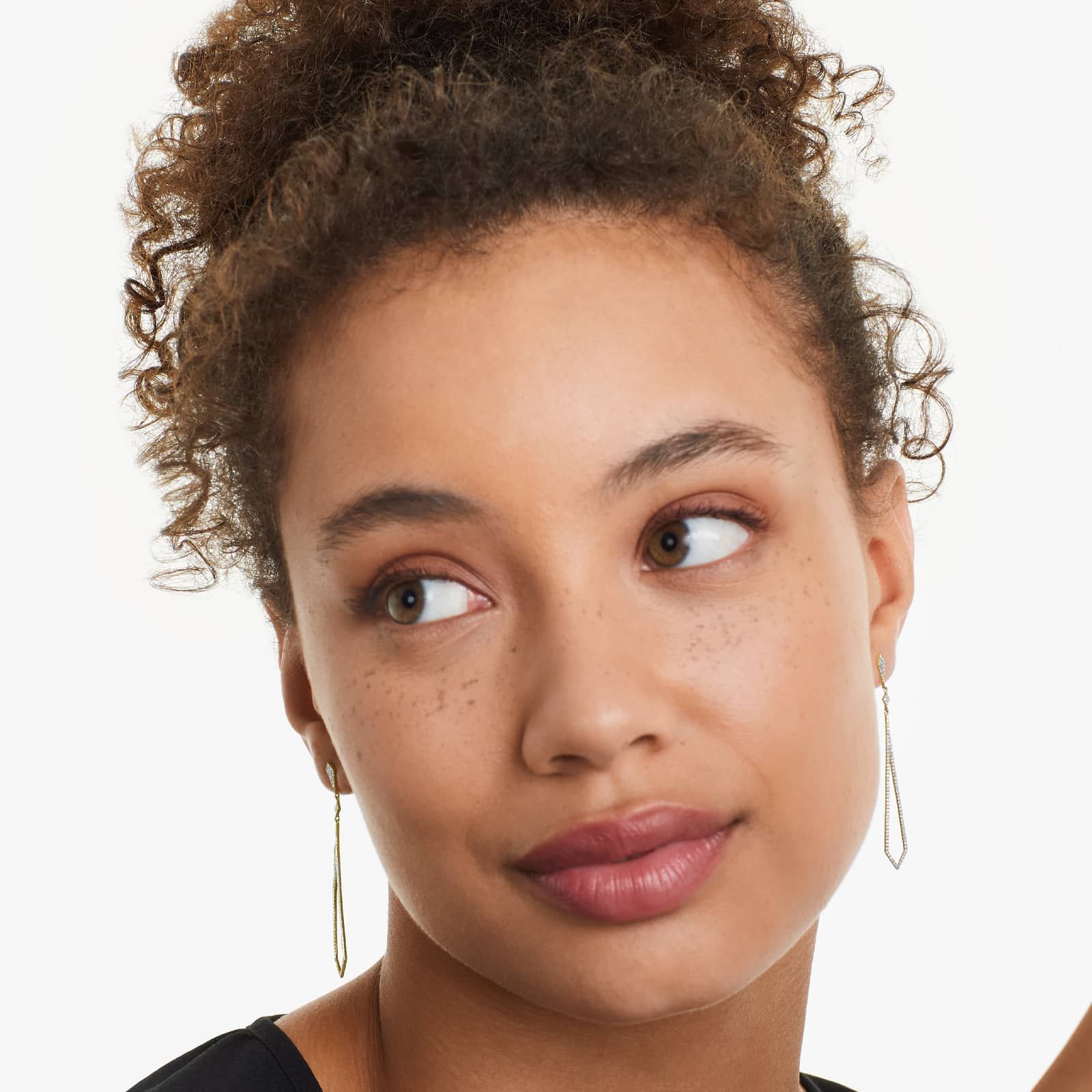 Petite Long Diamond Drop Earrings In 14K Yellow Gold