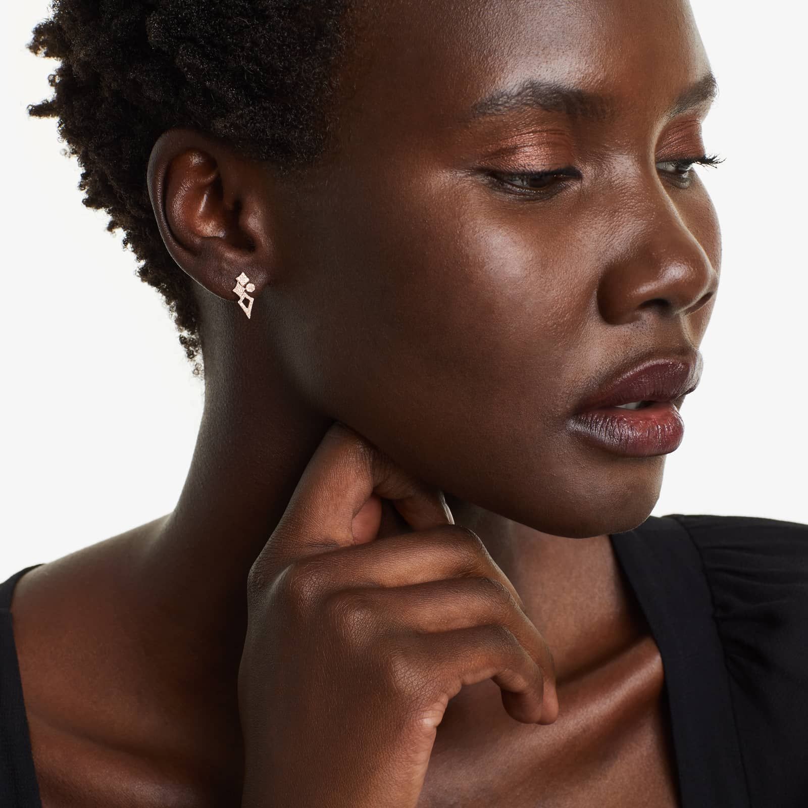 Geometric Cluster Diamond Earrings In 14K Rose Gold