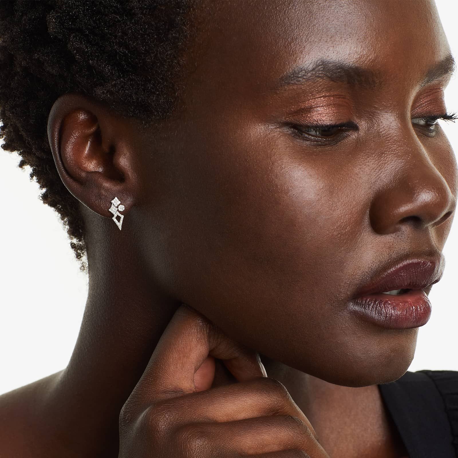 Geometric Cluster Diamond Earrings In 14K White Gold