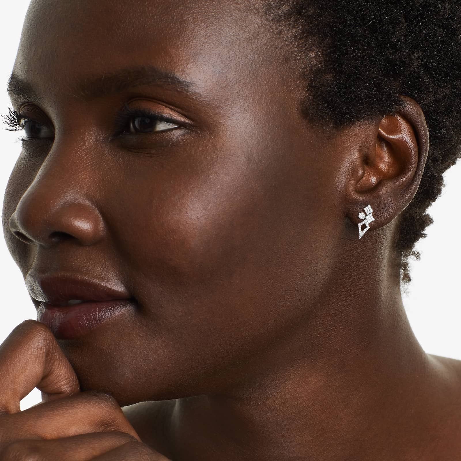 Geometric Cluster Diamond Earrings In 14K White Gold