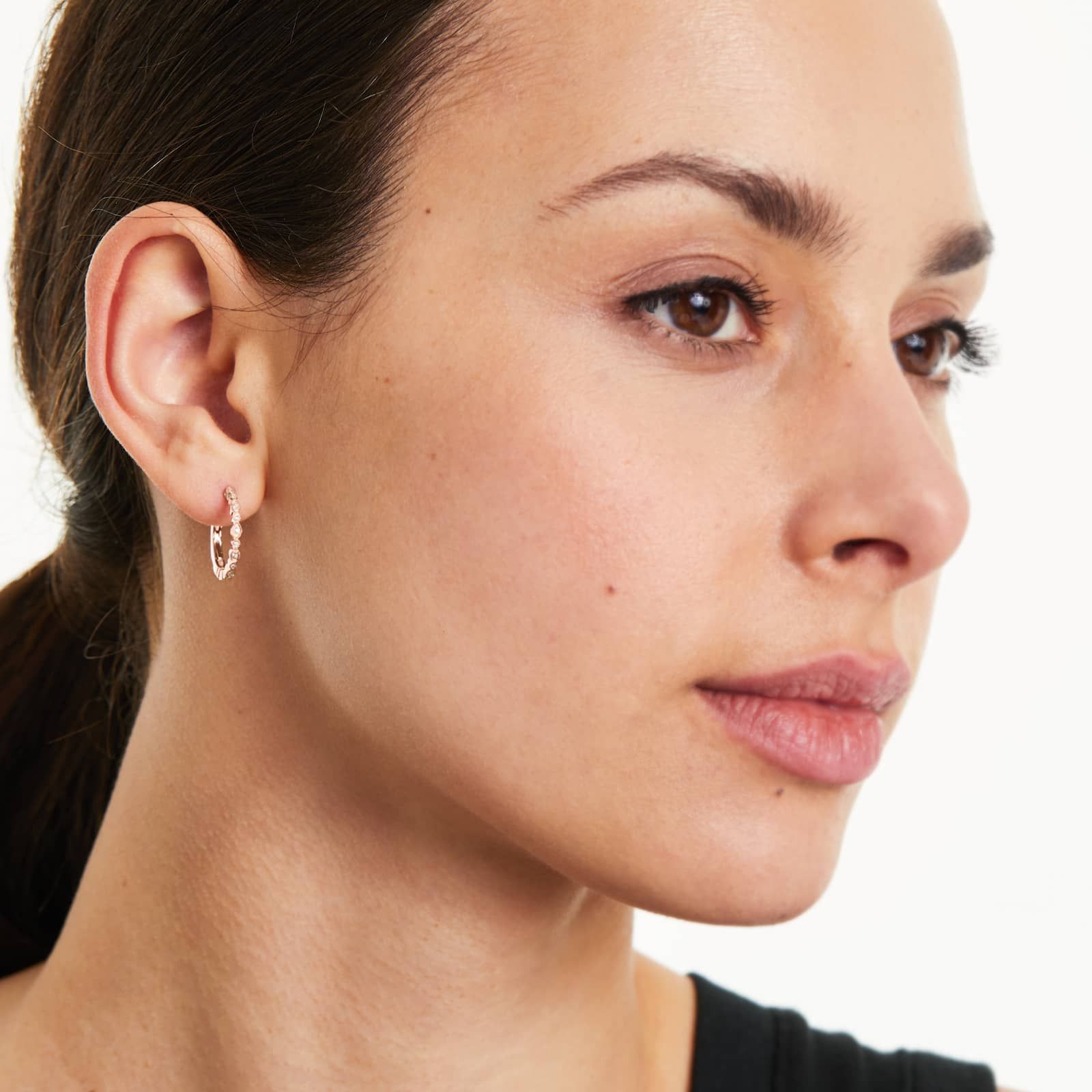 Petite Diamond Milgrain Earrings In 14K Rose Gold