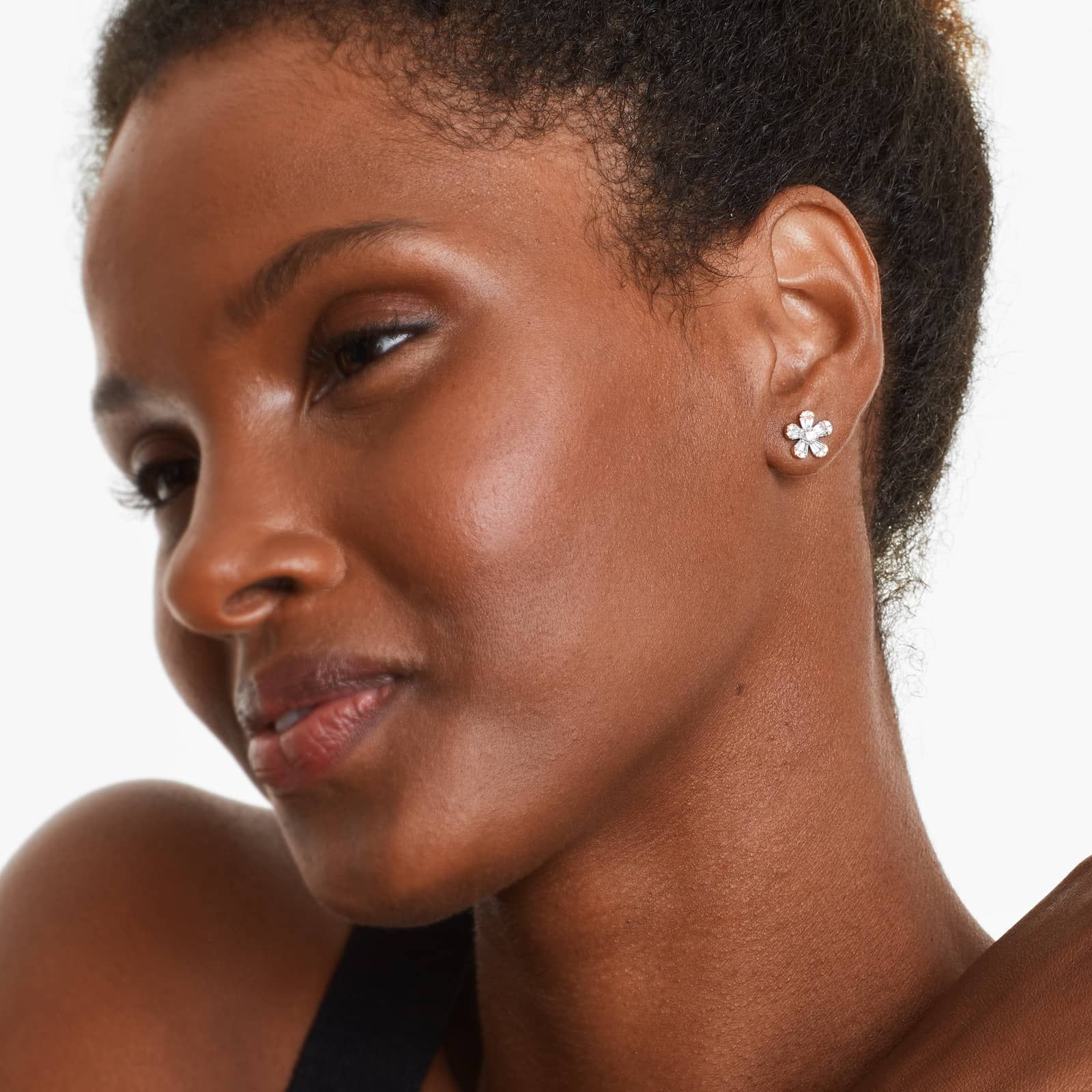 Flower Diamond Earrings With Baguette Cut And Round Diamonds In 14K Rose Gold