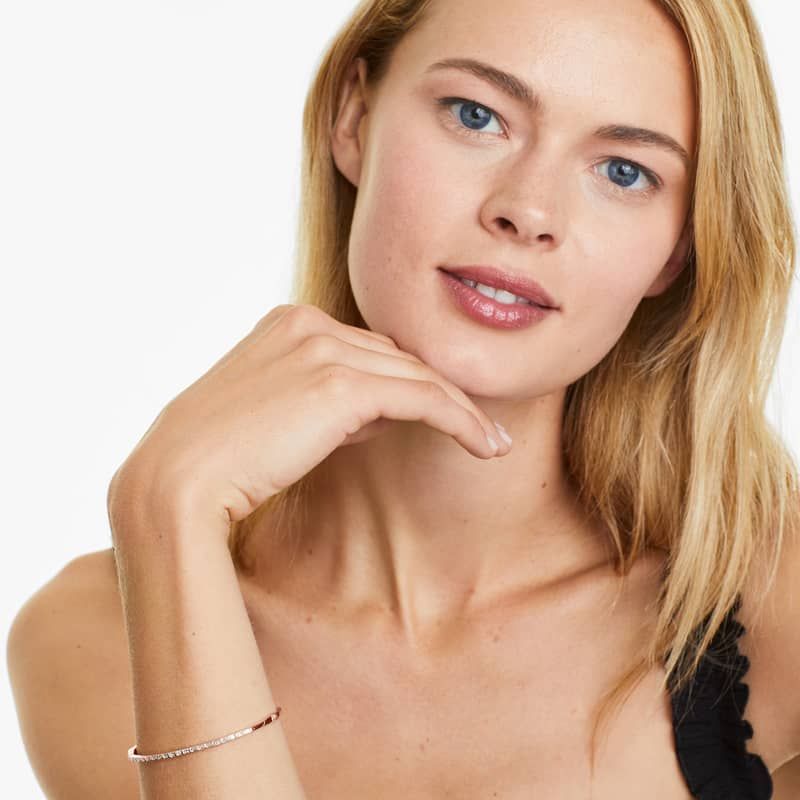 Baguette Bangle Diamond Bracelet In 14K Rose Gold