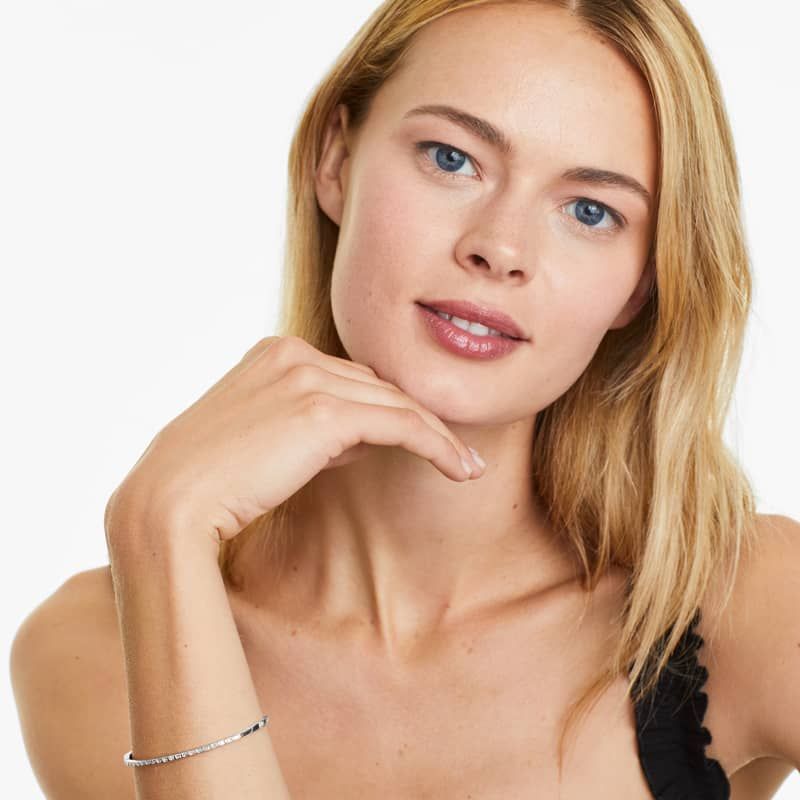 Baguette Bangle Diamond Bracelet In 14K White Gold