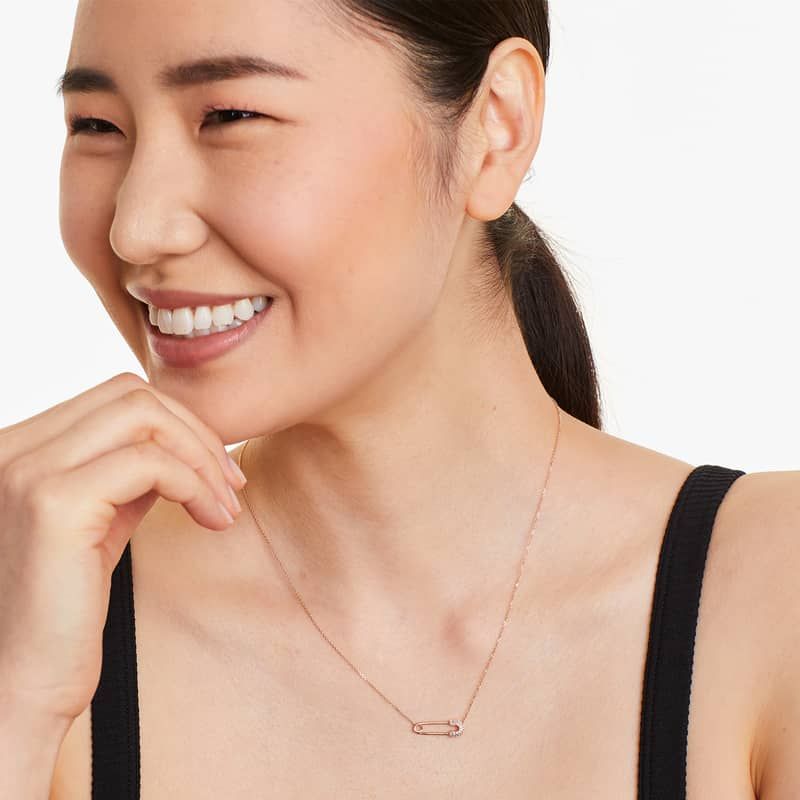 Diamond Pin Necklace In 14K Rose Gold