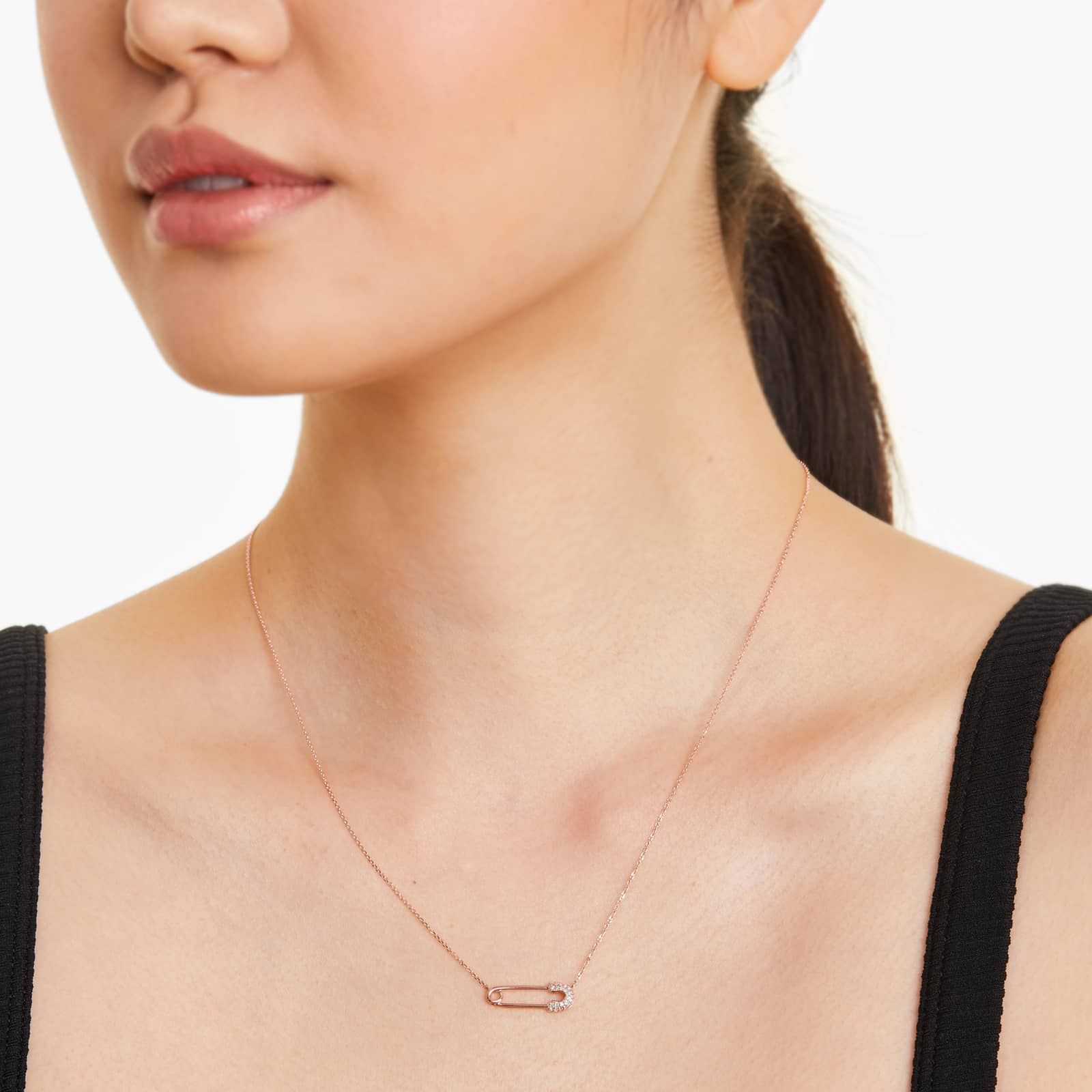 Diamond Pin Necklace In 14K Rose Gold