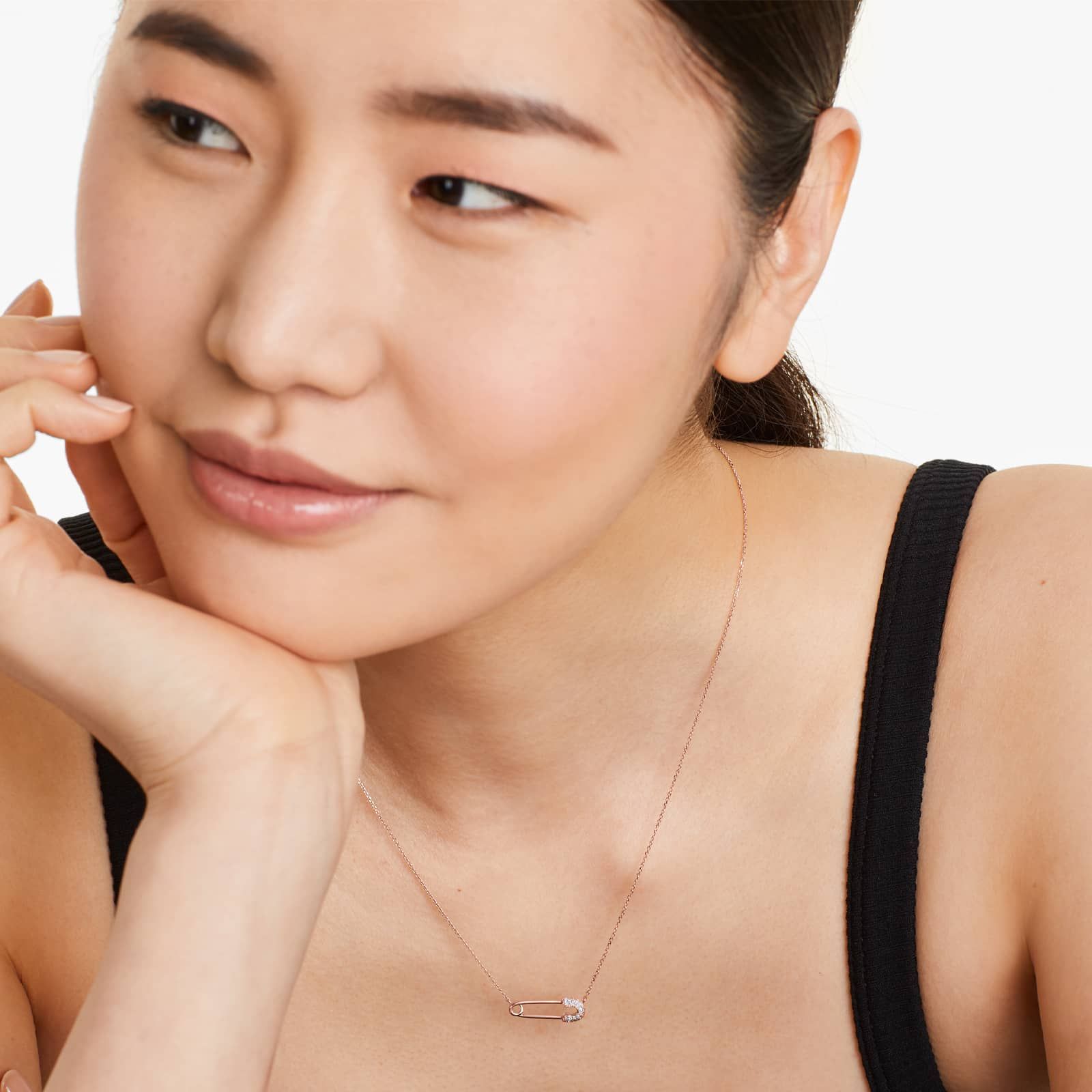 Diamond Pin Necklace In 14K Rose Gold