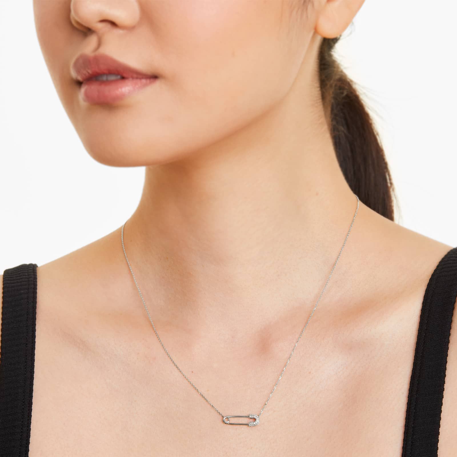 Diamond Pin Necklace In 14K White Gold
