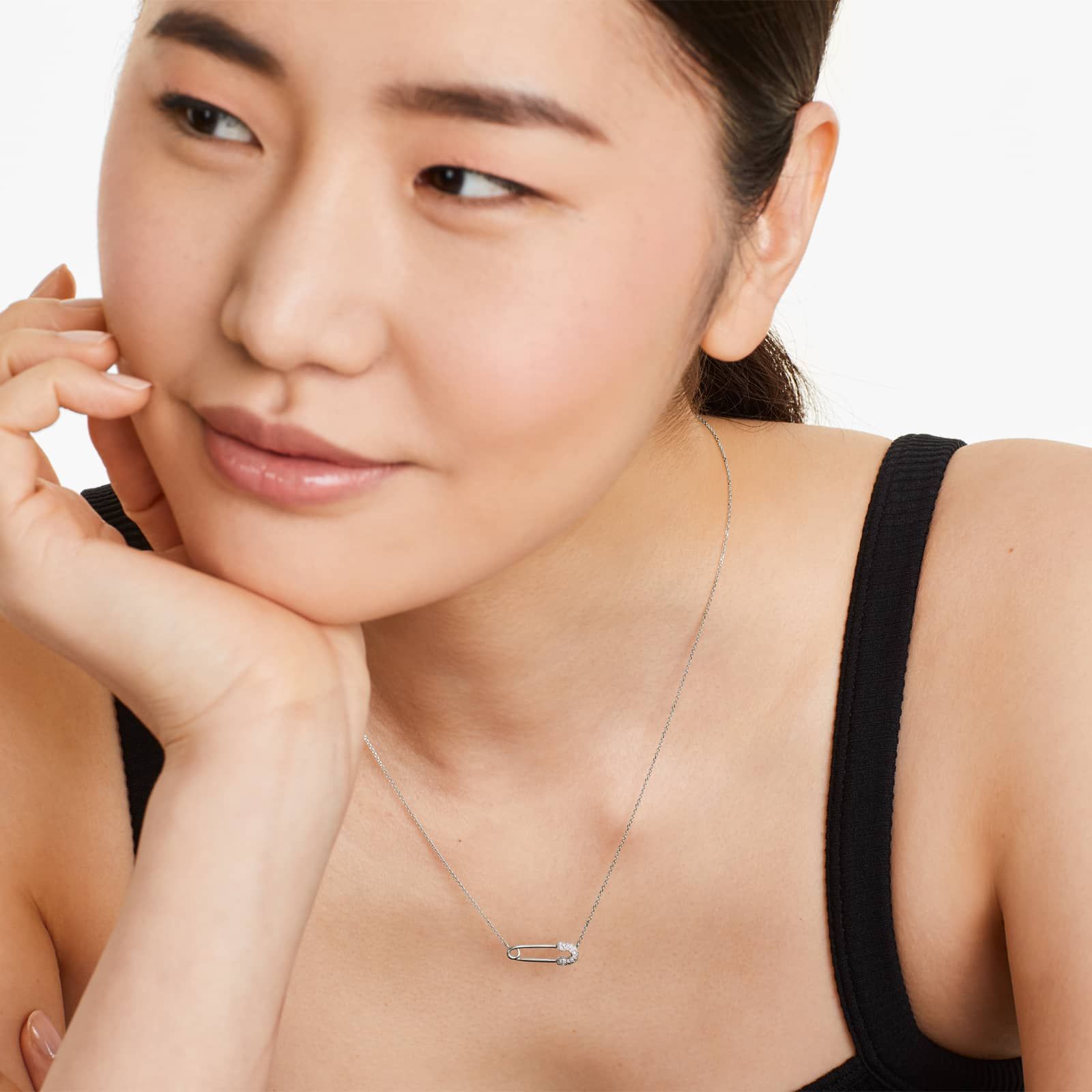 Diamond Pin Necklace In 14K White Gold