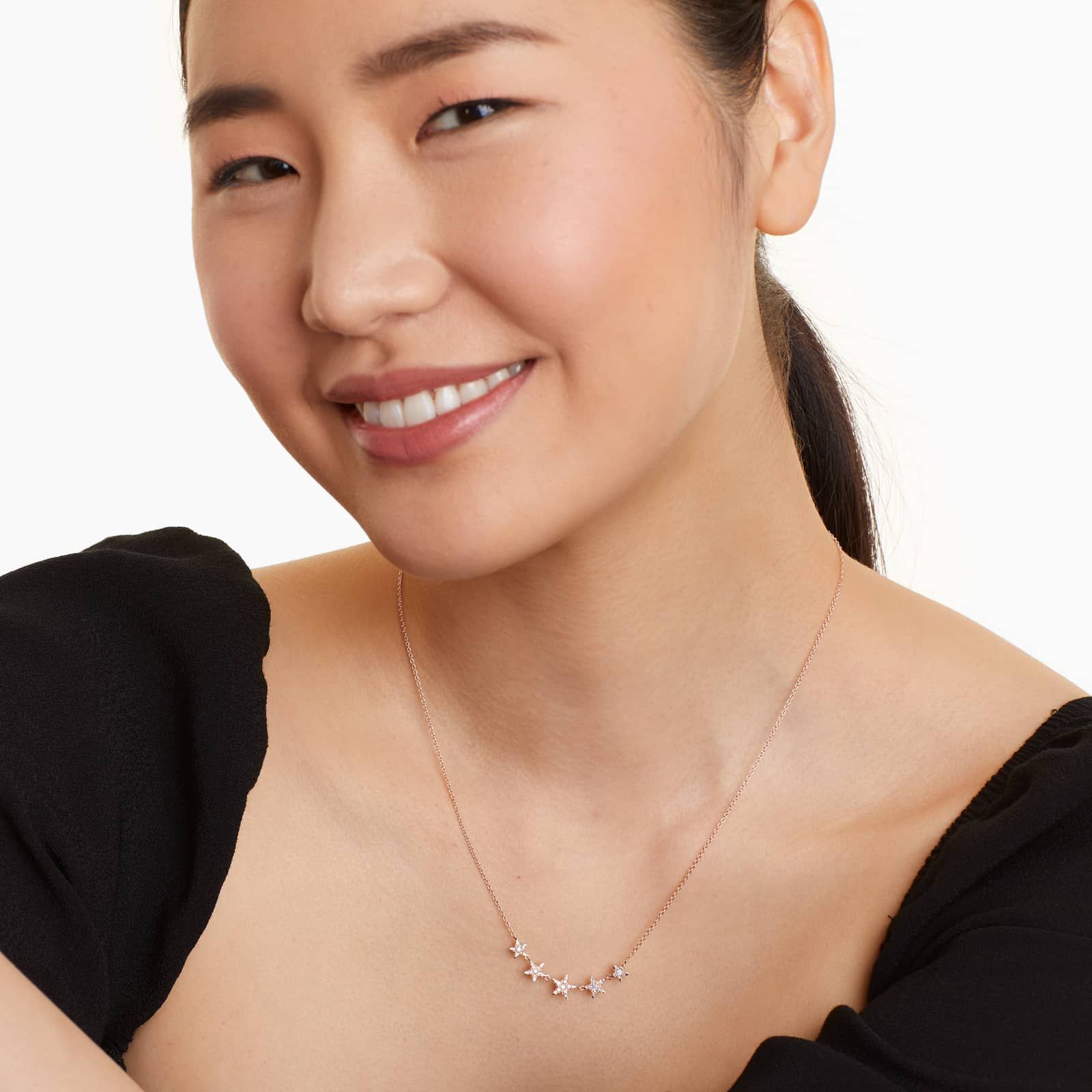 Graduated Diamond Star Necklace In 14K Rose Gold