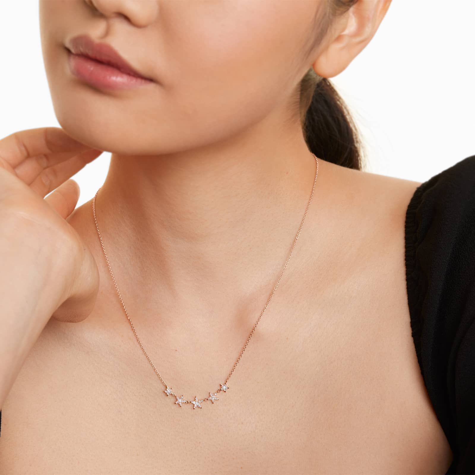 Graduated Diamond Star Necklace In 14K Rose Gold