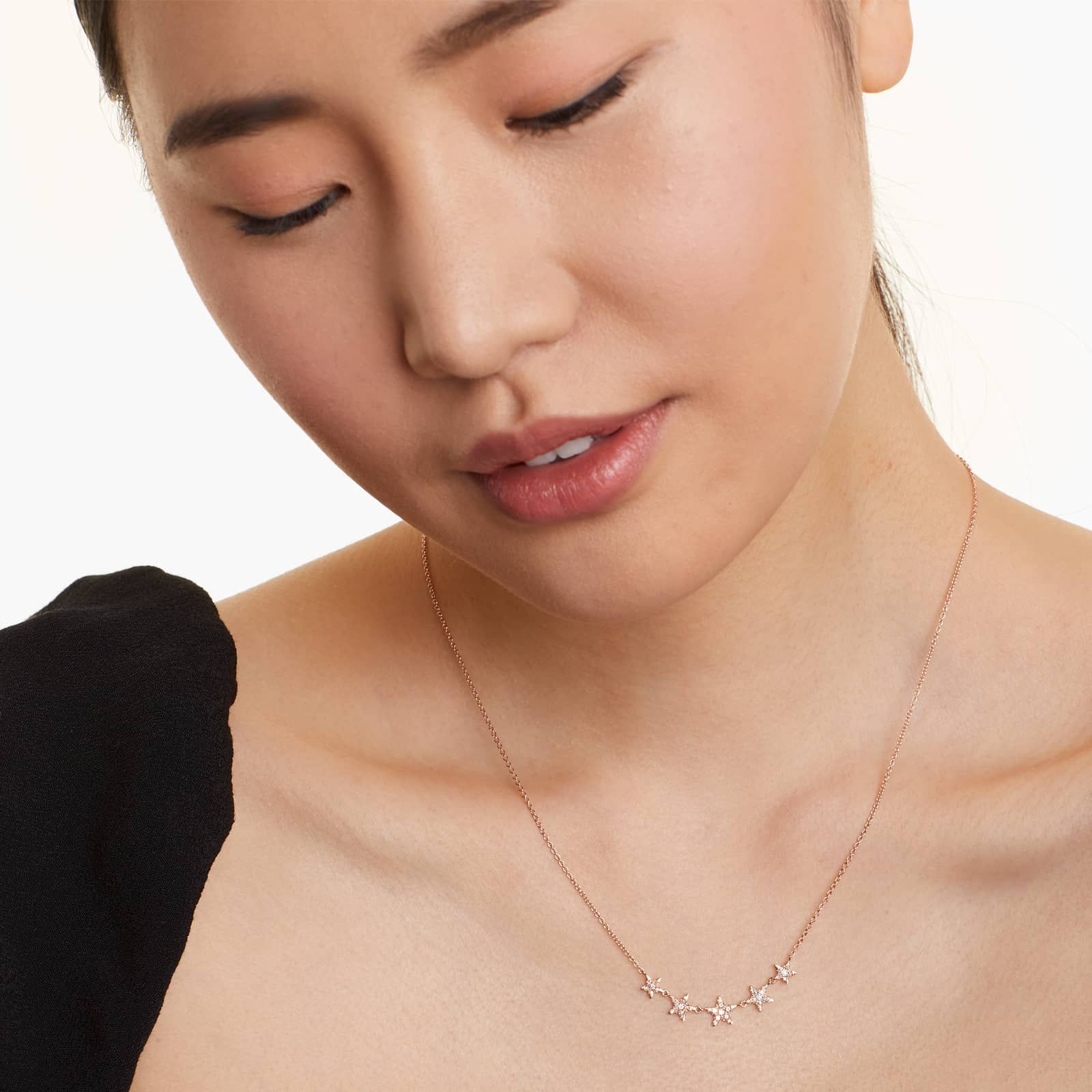 Graduated Diamond Star Necklace In 14K Rose Gold