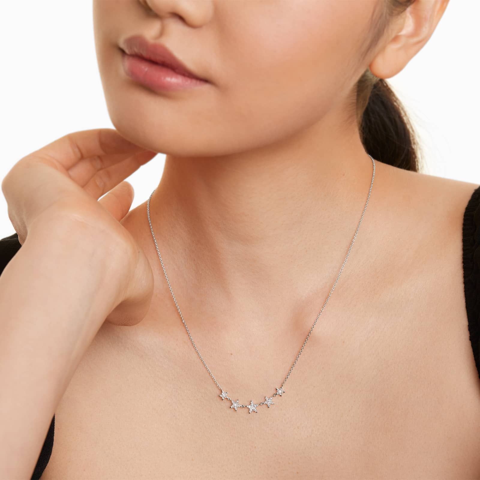 Graduated Diamond Star Necklace In 14K White Gold