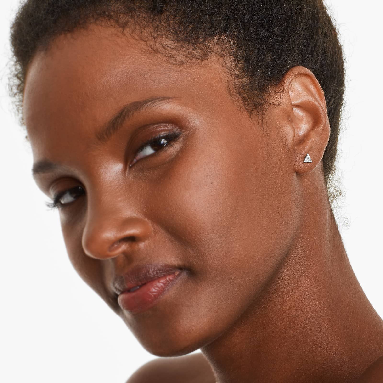 Triangle Diamond Earrings In 14K White Gold