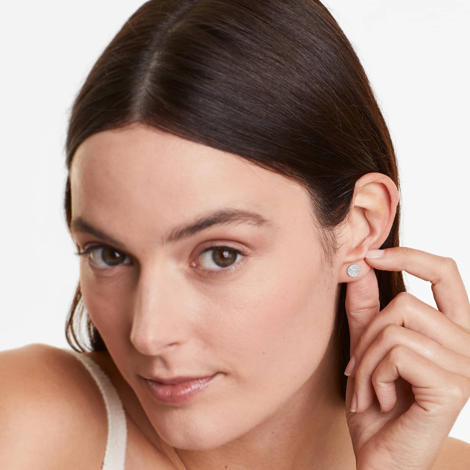 Disc Diamond Earrings In 14K White Gold