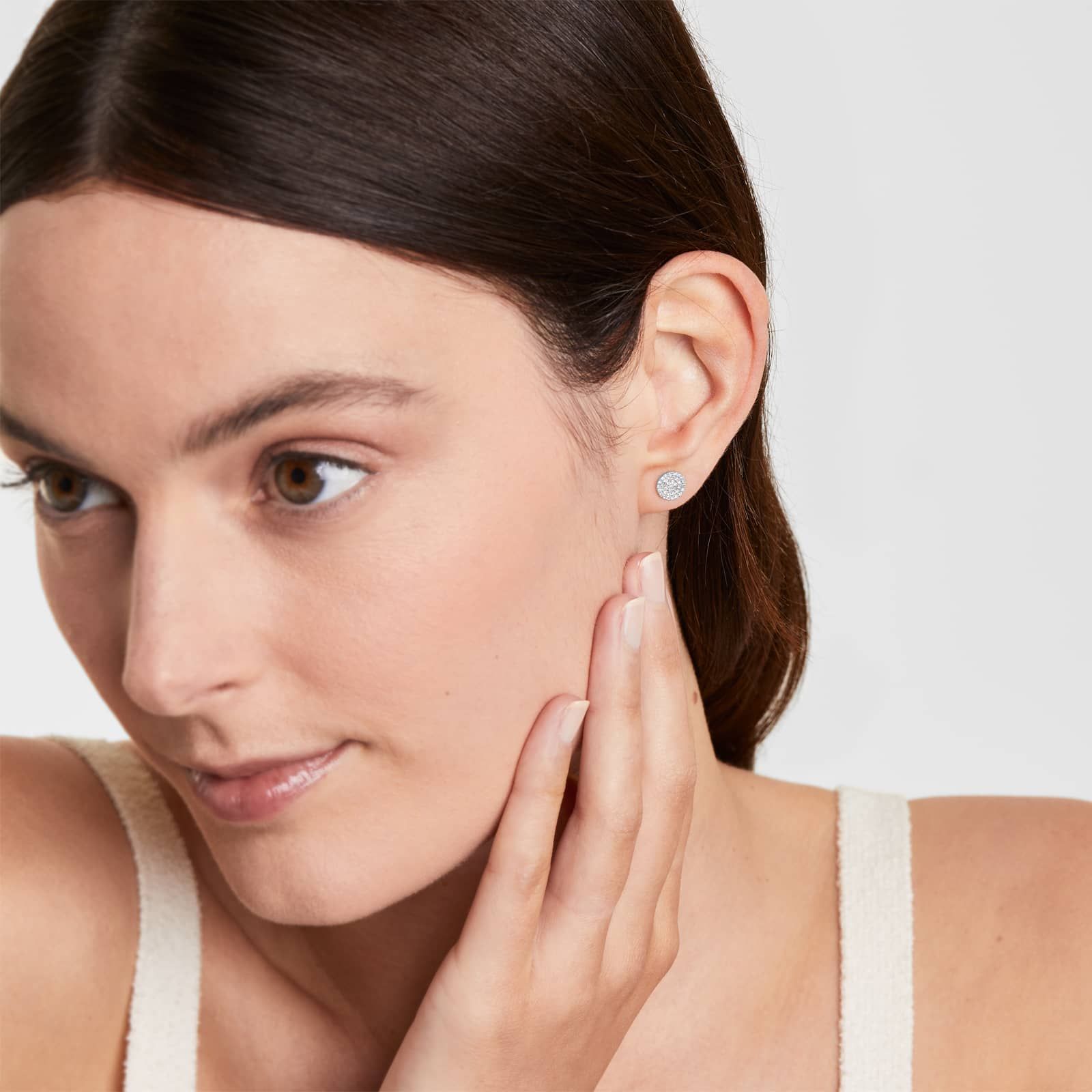 Disc Diamond Earrings In 14K White Gold