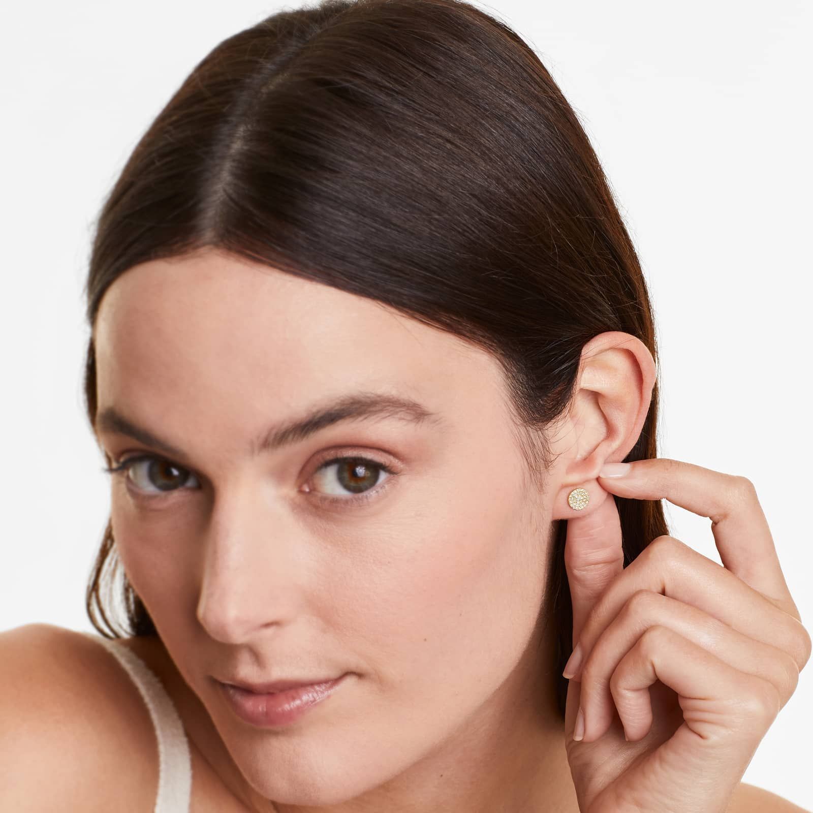 Disc Diamond Earrings In 14K Yellow Gold