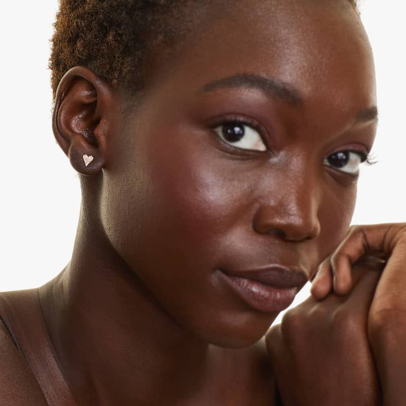 Heart Earrings With Round Diamonds In 14K Rose Gold