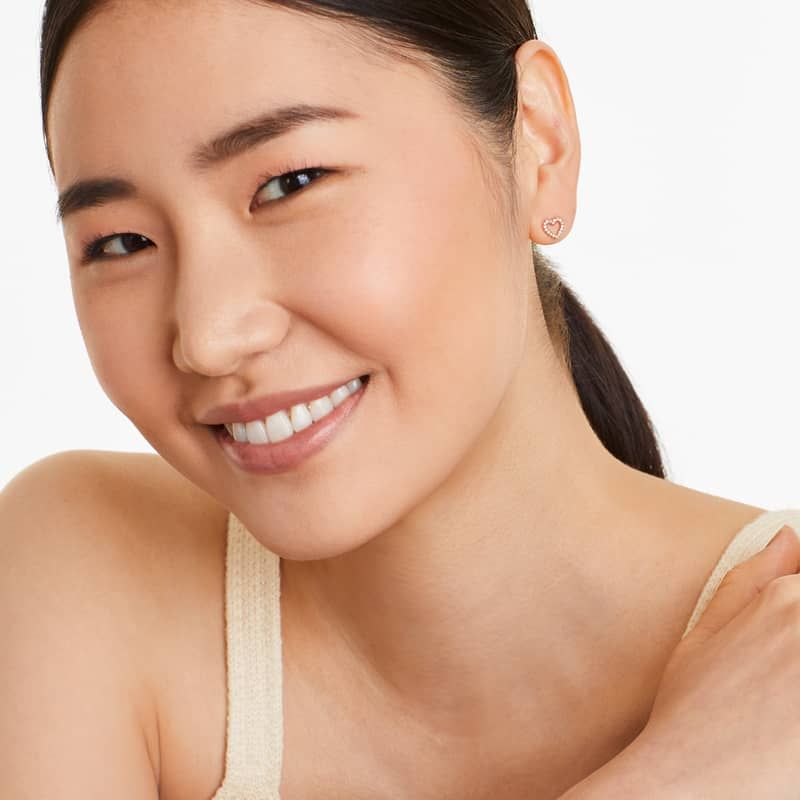 Open Heart Shape Diamond Earrings In 14K Rose Gold