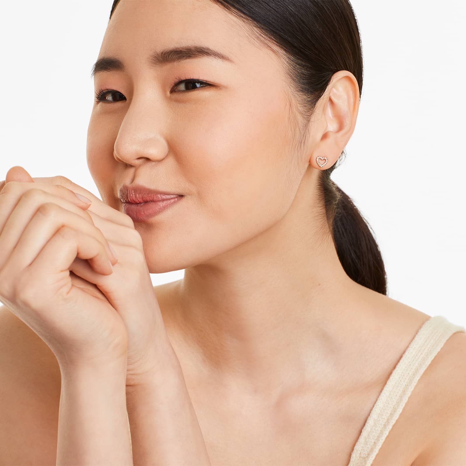 Open Heart Shape Diamond Earrings In 14K Rose Gold