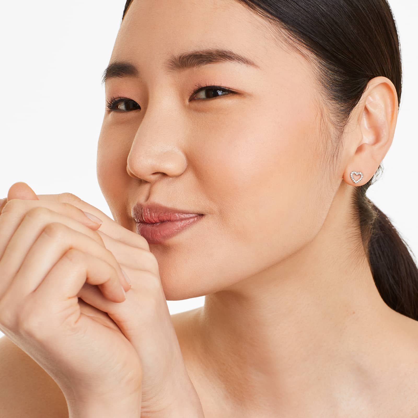 14K White Gold Open Diamond Heart Earrings