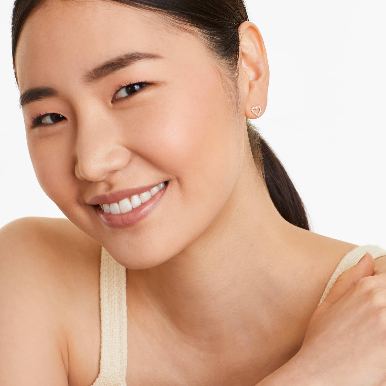 Open Heart Shape Diamond Earrings In 14K Yellow Gold