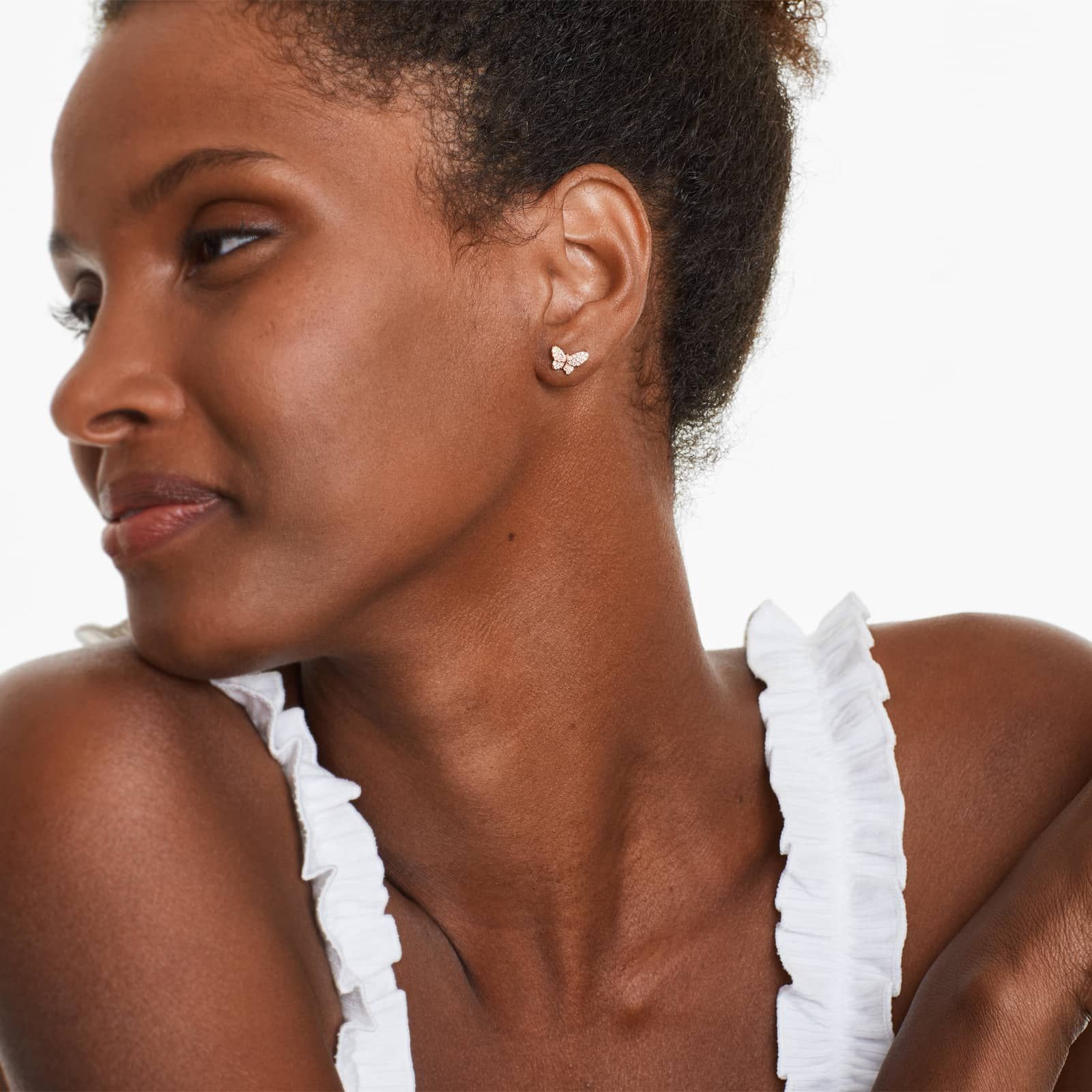 Petite Butterfly Diamond Earrings In 14K Rose Gold