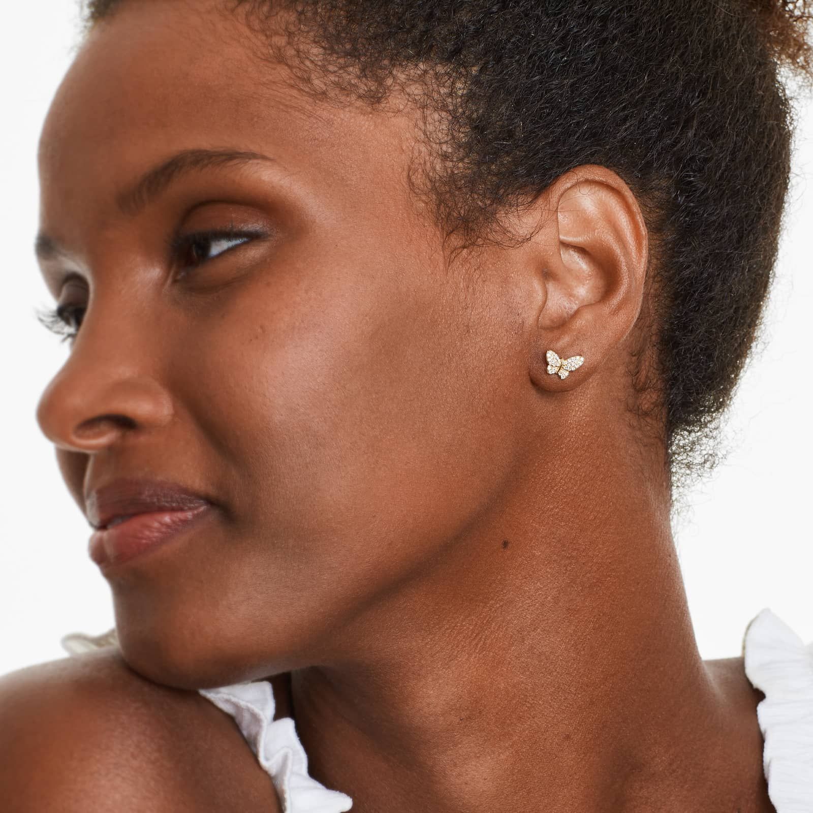 Petite Butterfly Diamond Earrings In 14K Yellow Gold