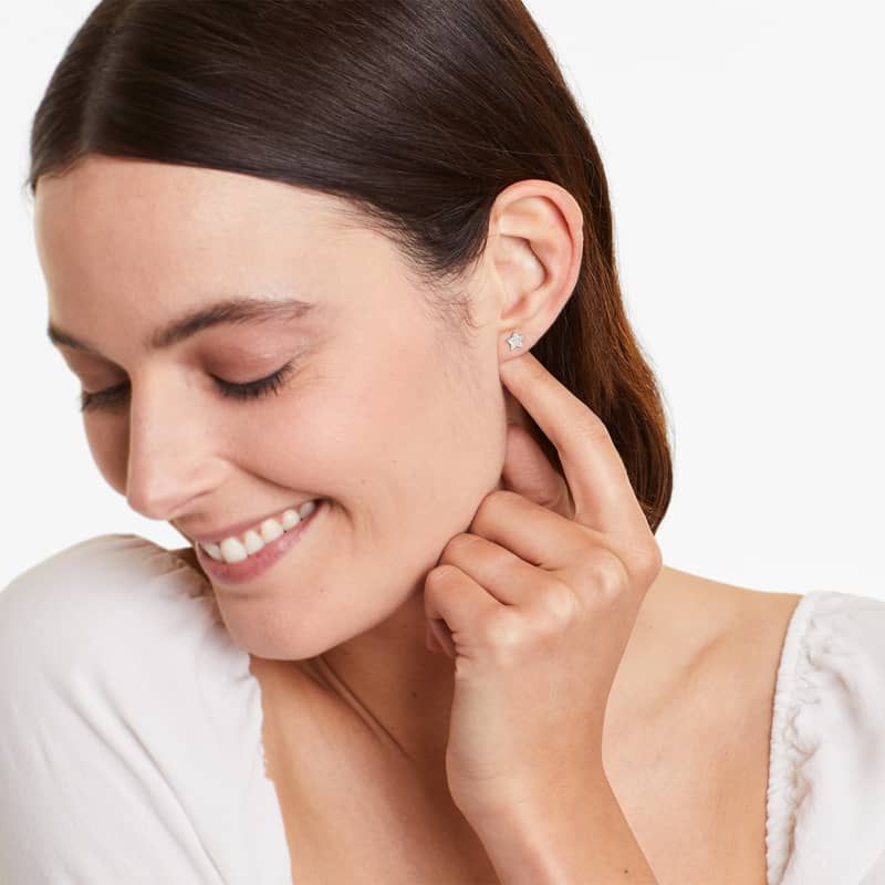 Star Diamond Earrings In 14K White Gold