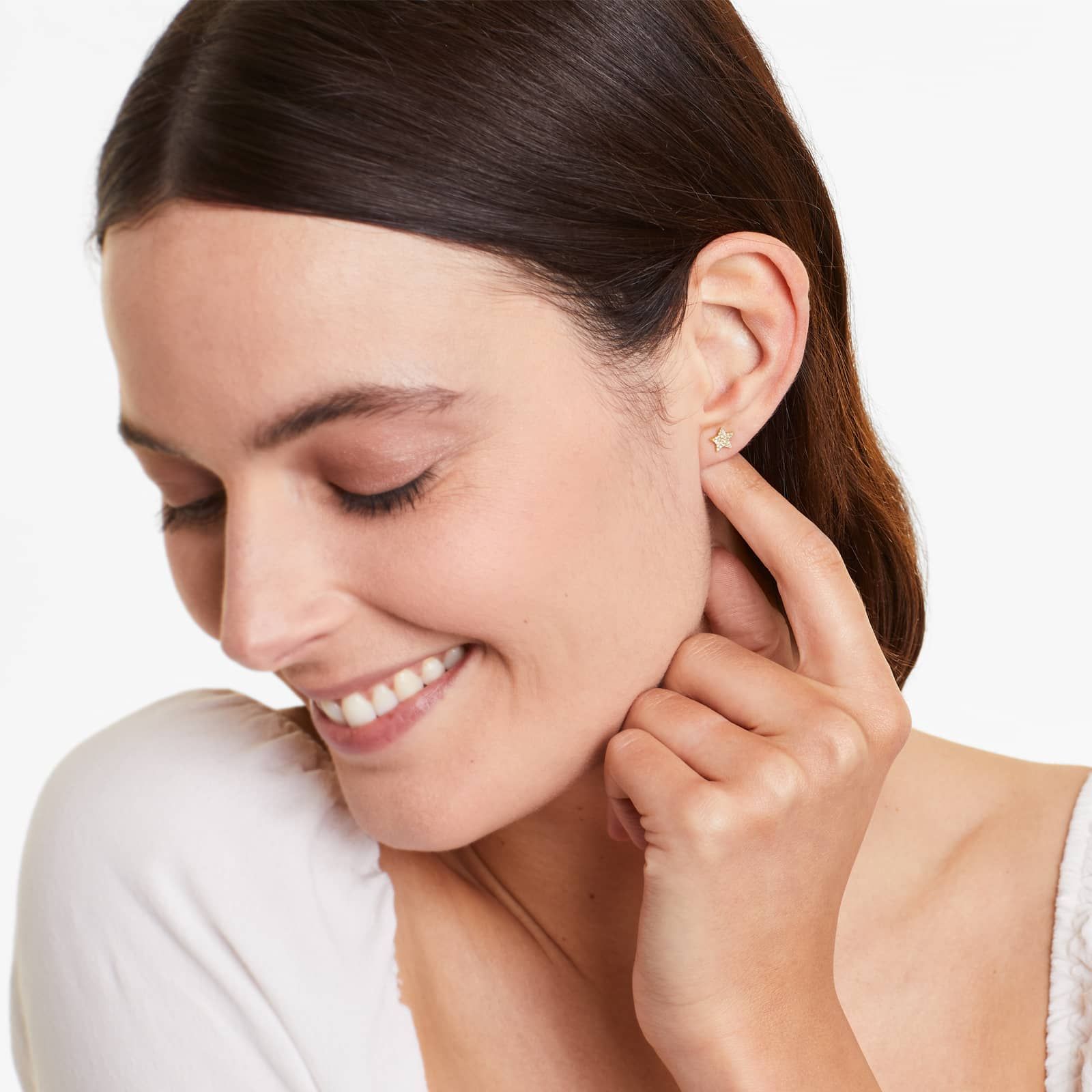 Star Diamond Earrings In 14K Yellow Gold