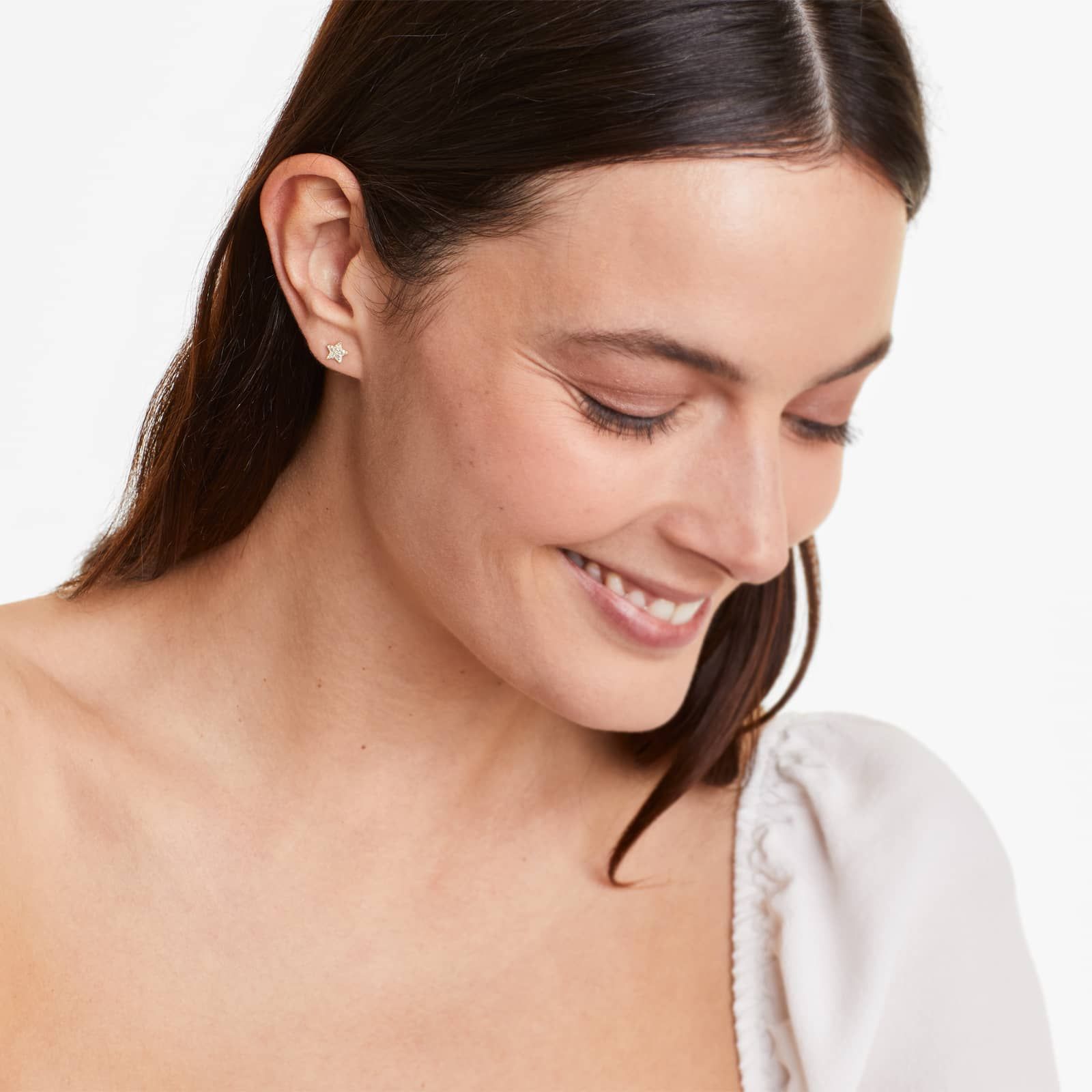 Star Diamond Earrings In 14K Yellow Gold